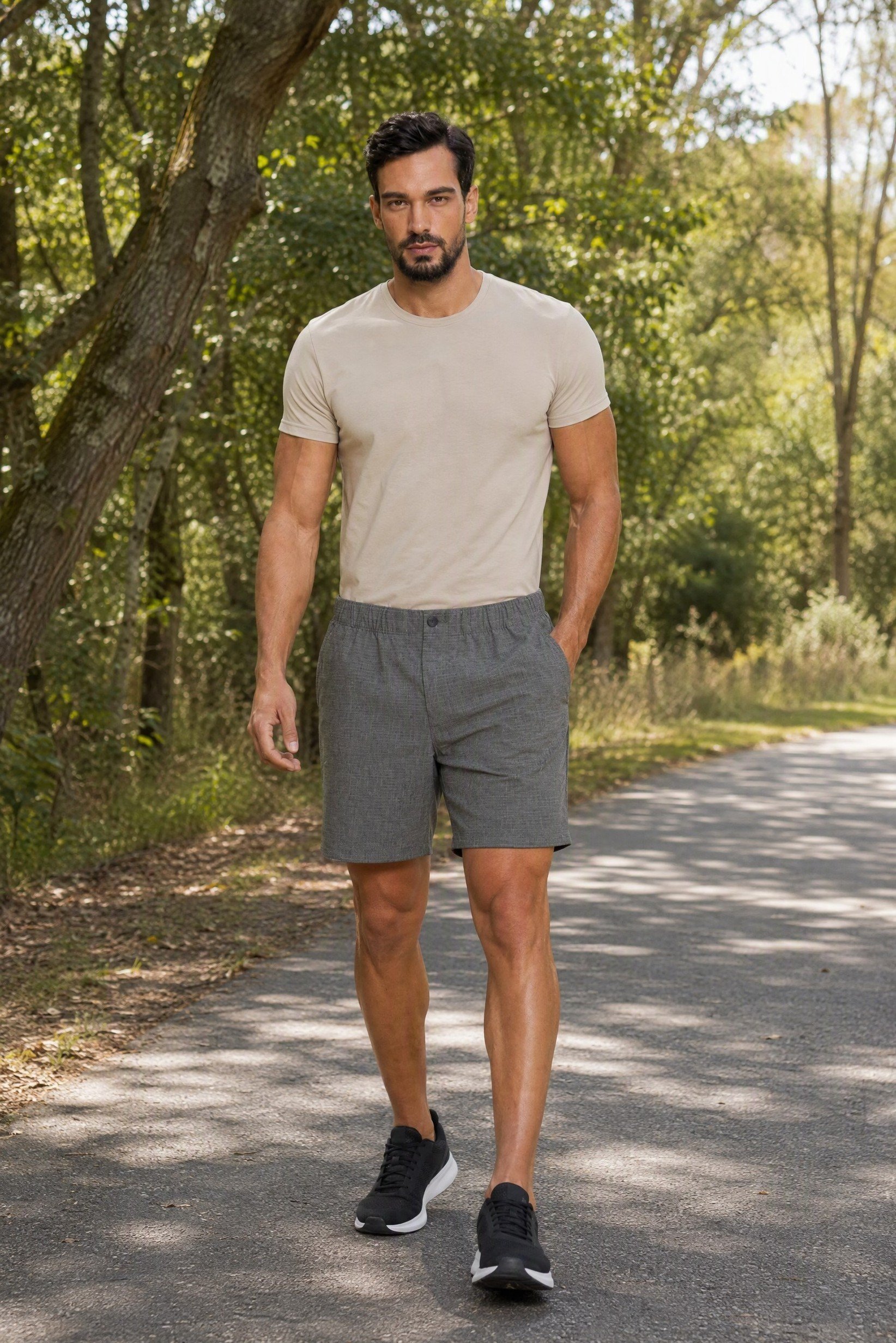 Men regular Fit Micro Stripe Outdoor Shorts, Heather Grey