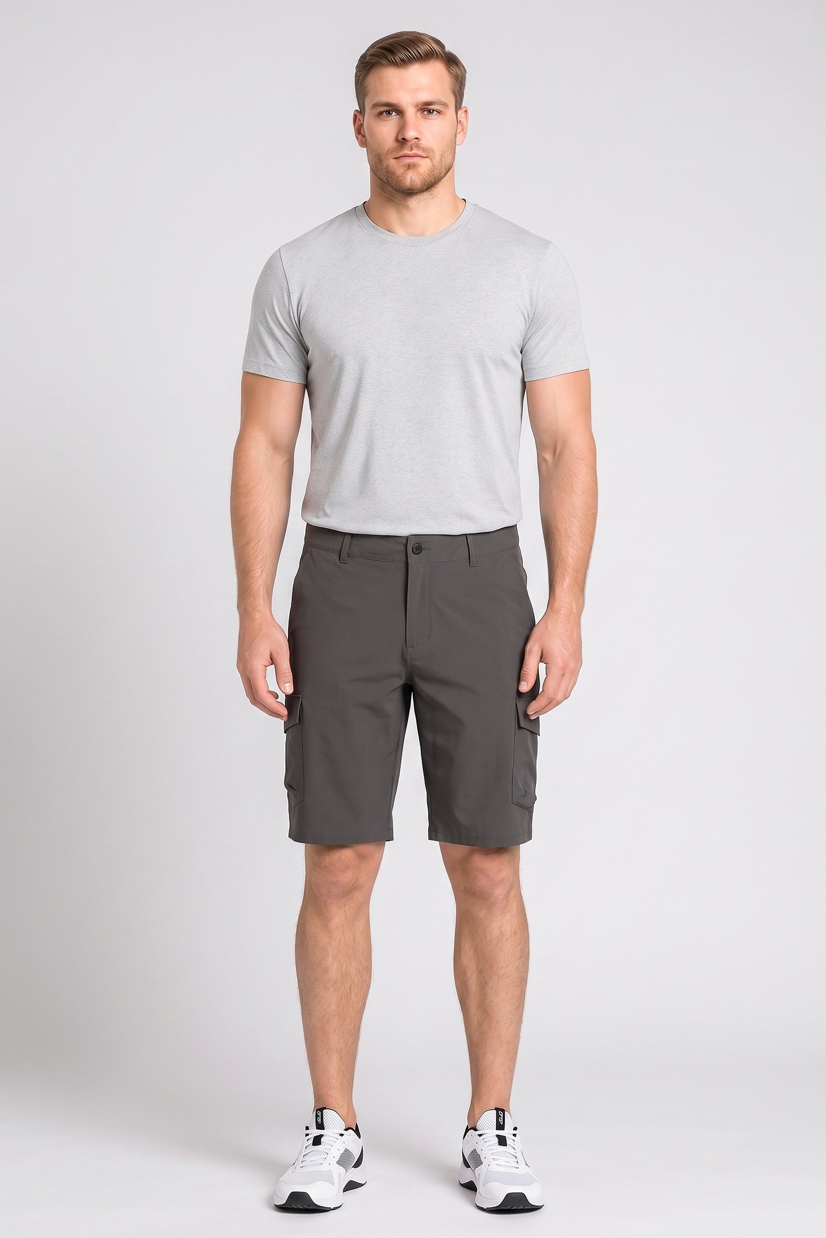 Men Regular Fit Outdoor Cargo Shorts, Grey