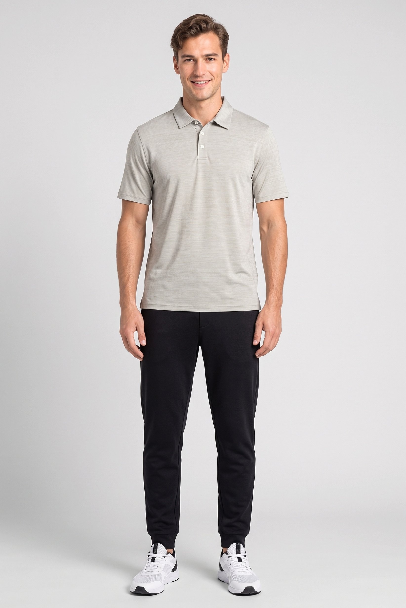 Men Regular Fit Short Sleeve Outdoor Polo Shirt, Light Grey