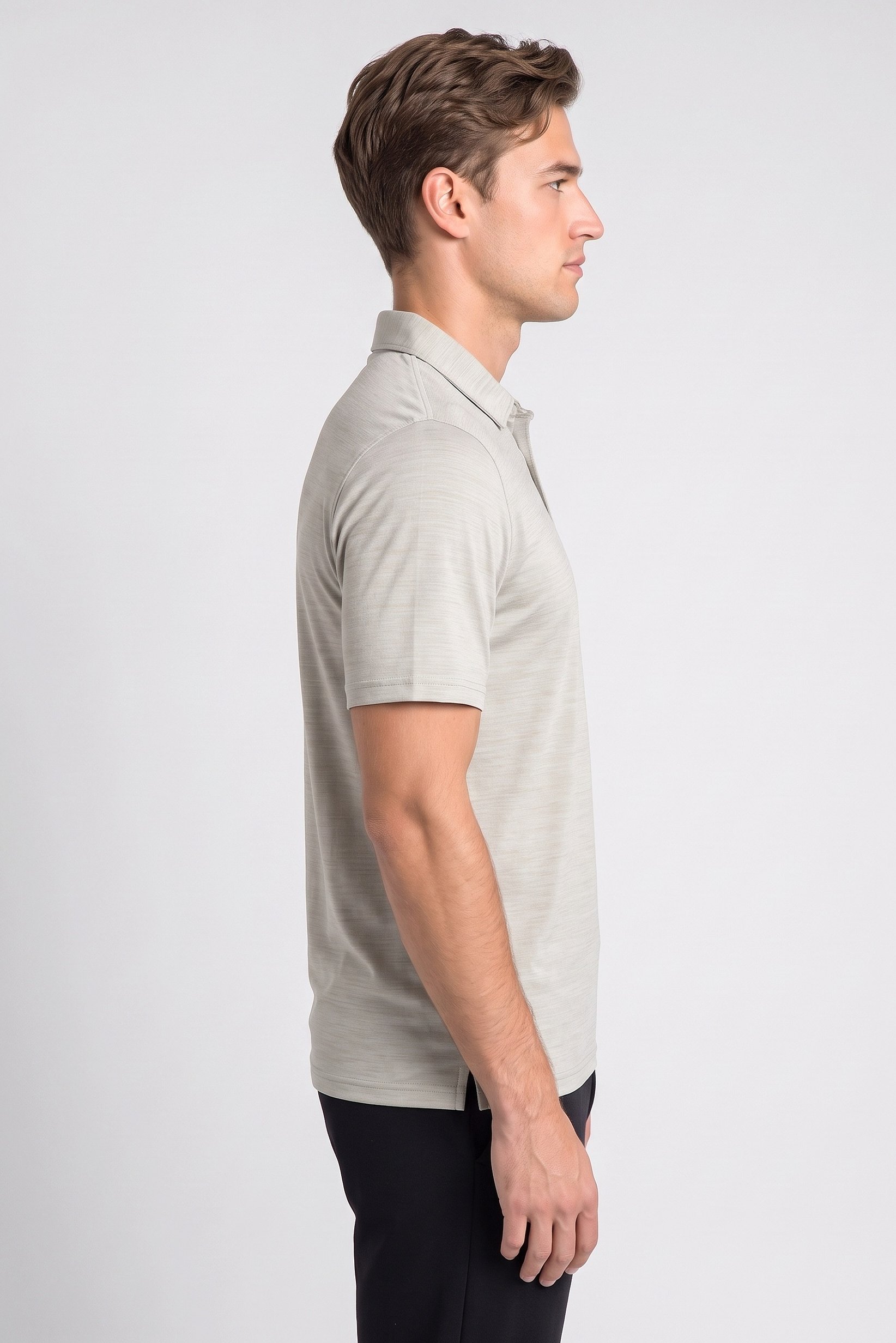 Men Regular Fit Short Sleeve Outdoor Polo Shirt, Light Grey