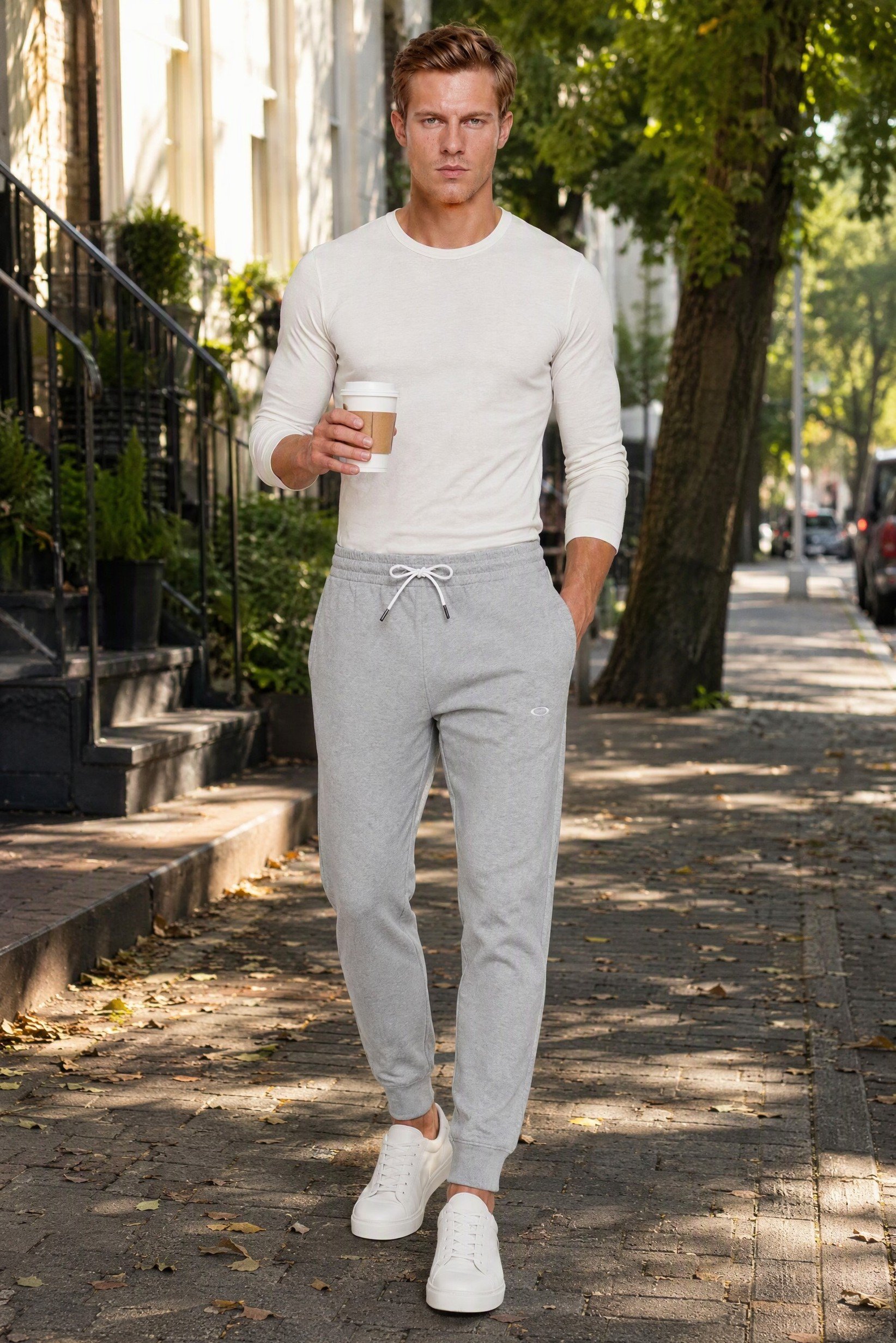 Men Regular Fit Embroidered Logo Sweatpants, Heather Grey