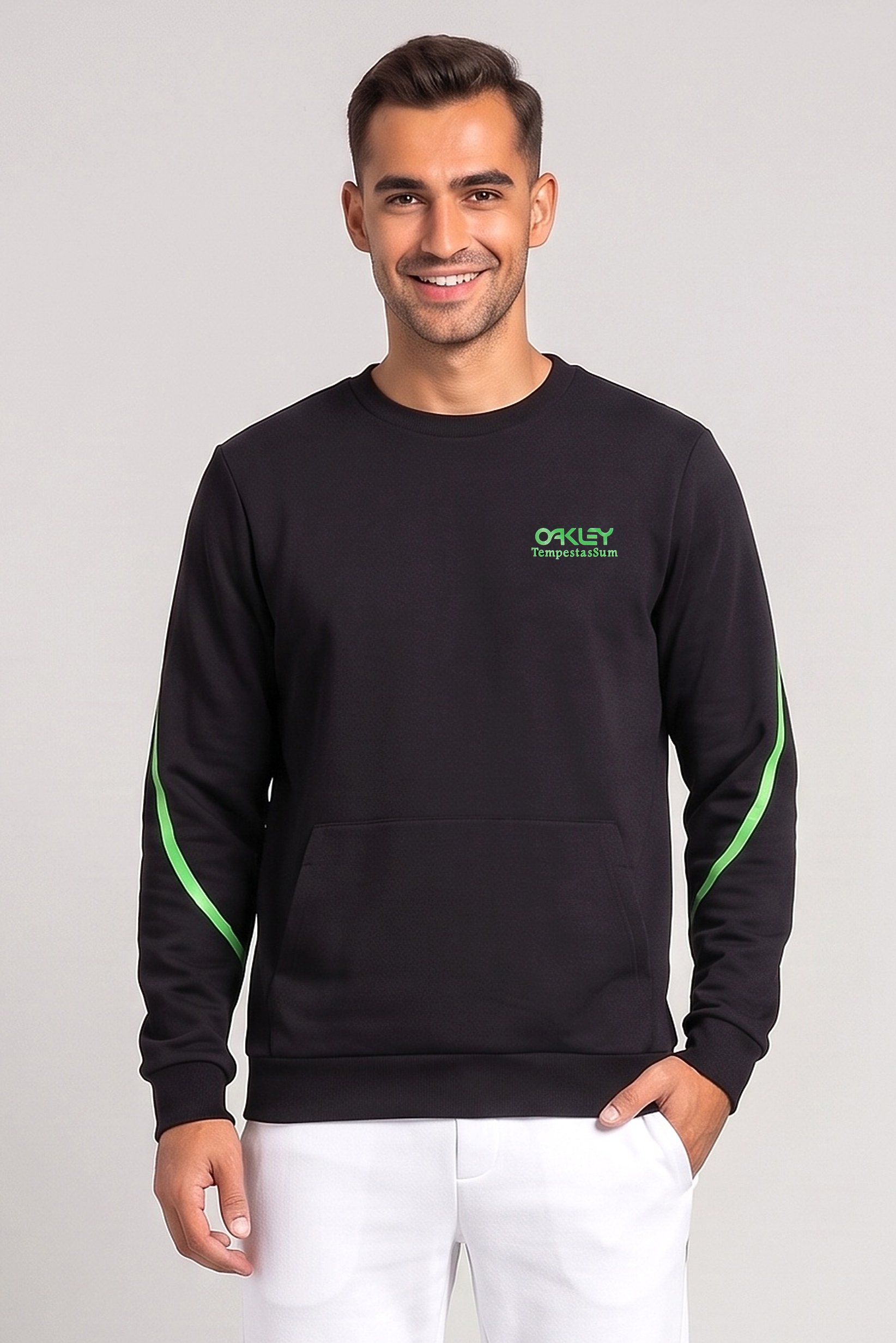 Men Regular Fit Long Sleeve Outdoor Sweatshirt, Black