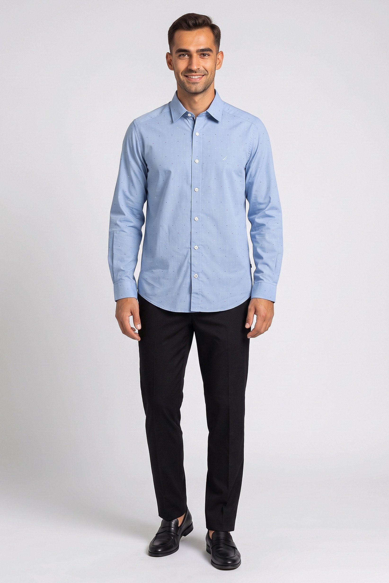 Men Classic Fit Embroidered Logo Long Sleeve Casual Shirt, Light Blue