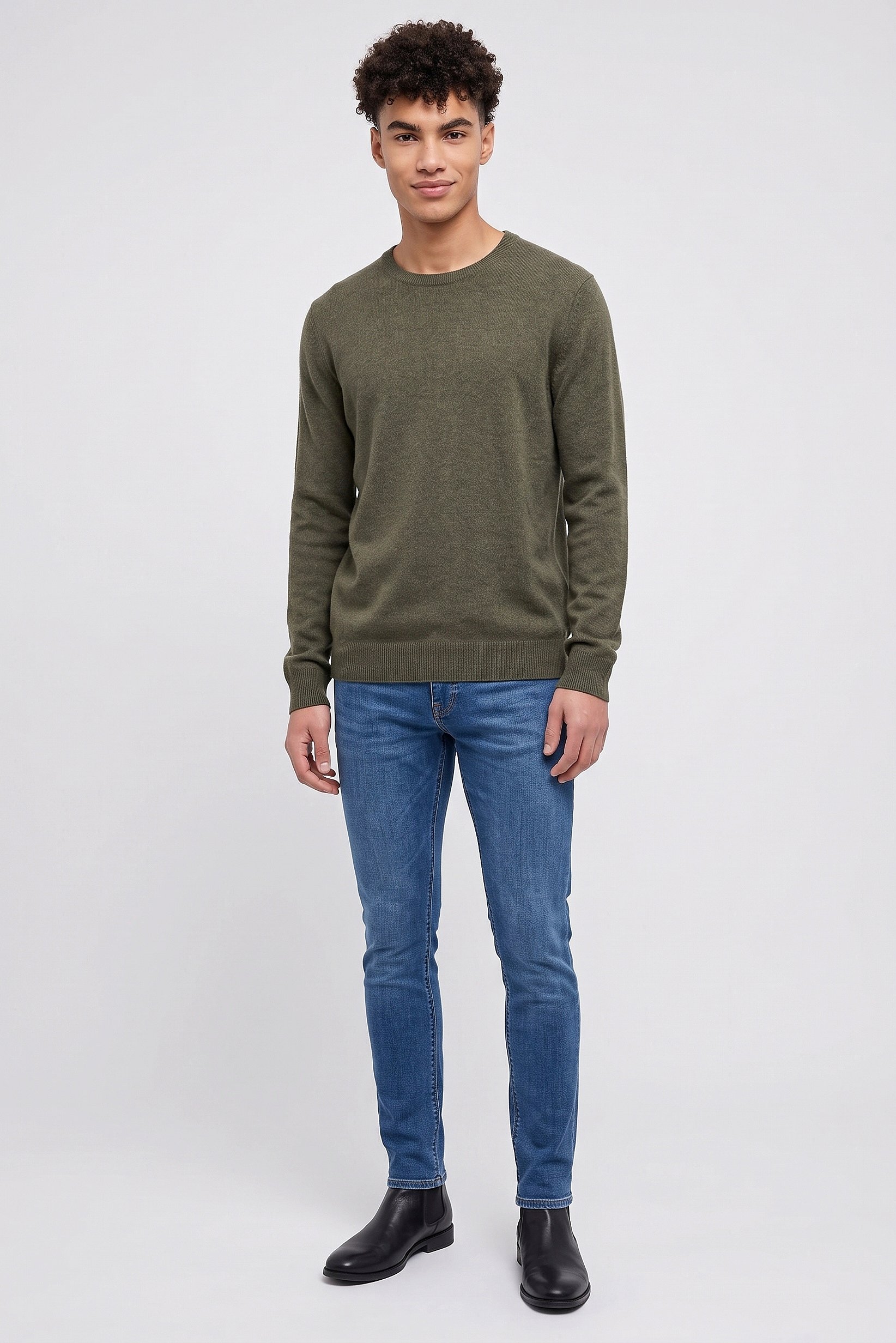 Men Crew Neck Heather Sweater, Olive