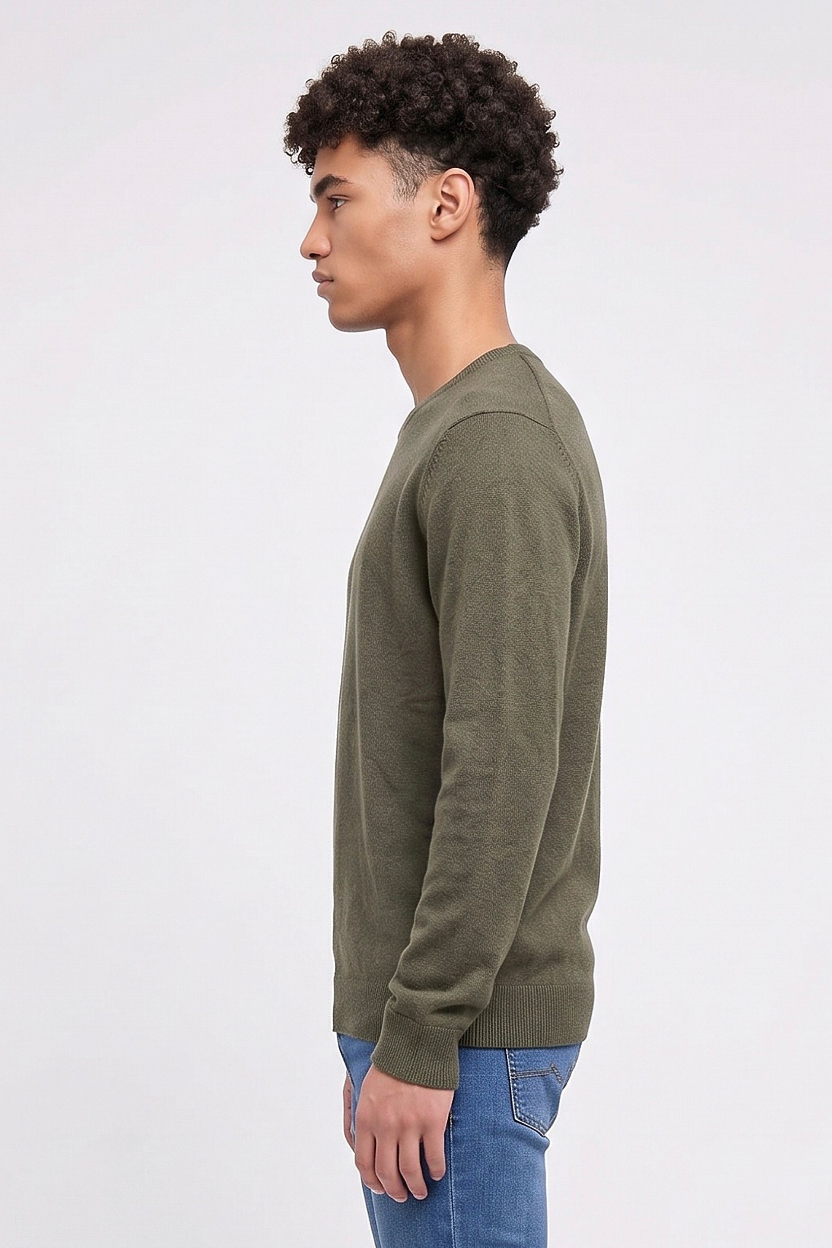Men Crew Neck Heather Sweater, Olive