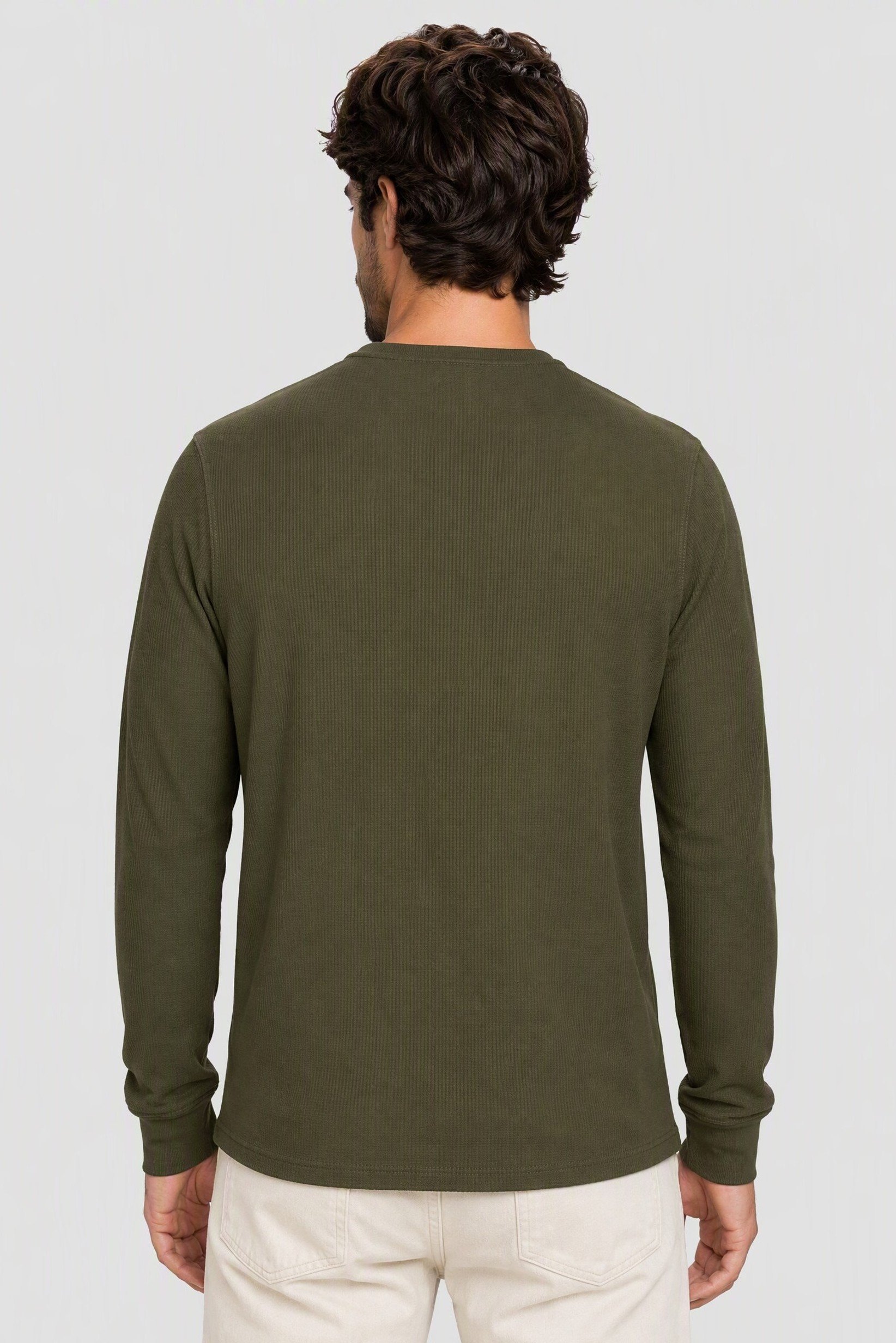 Men Crew Neck Long Sleeve Embroidered Logo T-Shirt, Olive