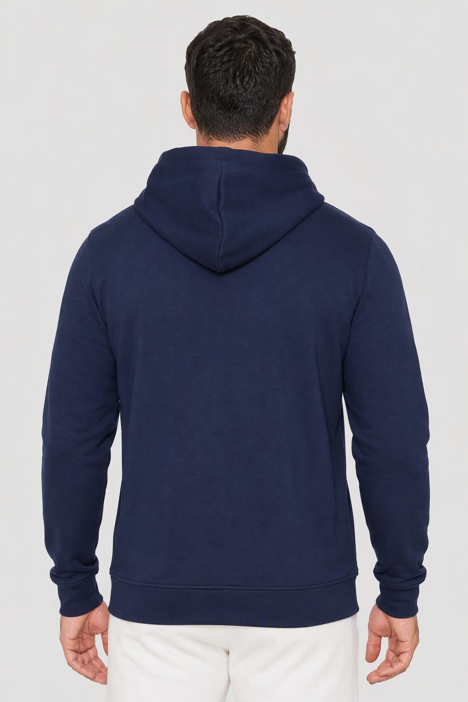 Men Graphic Print Long Sleeve Hooded Sleepwear, Navy