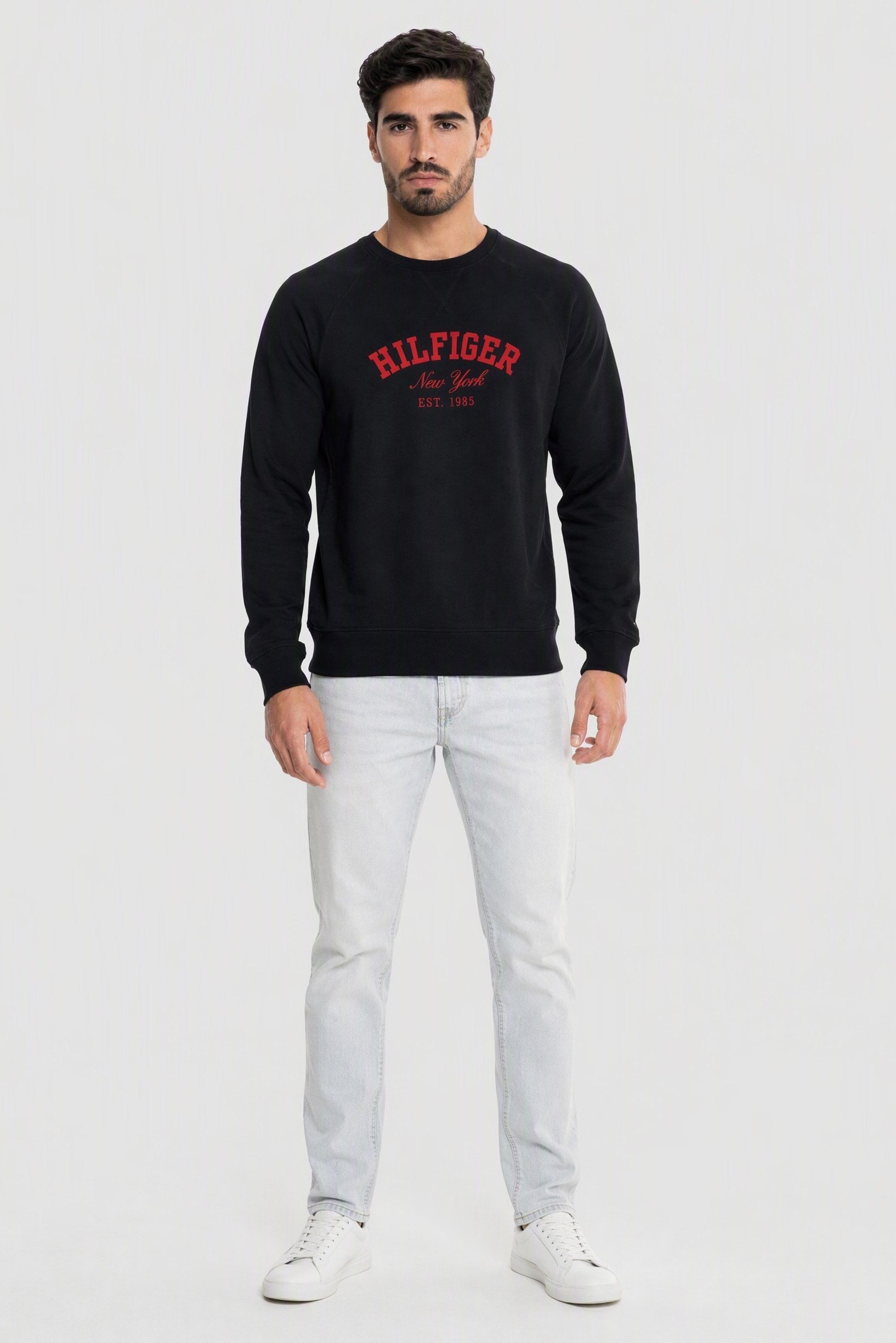 Men Crew Neck Brand Logo Long Sleeve Sweatshirt, Navy