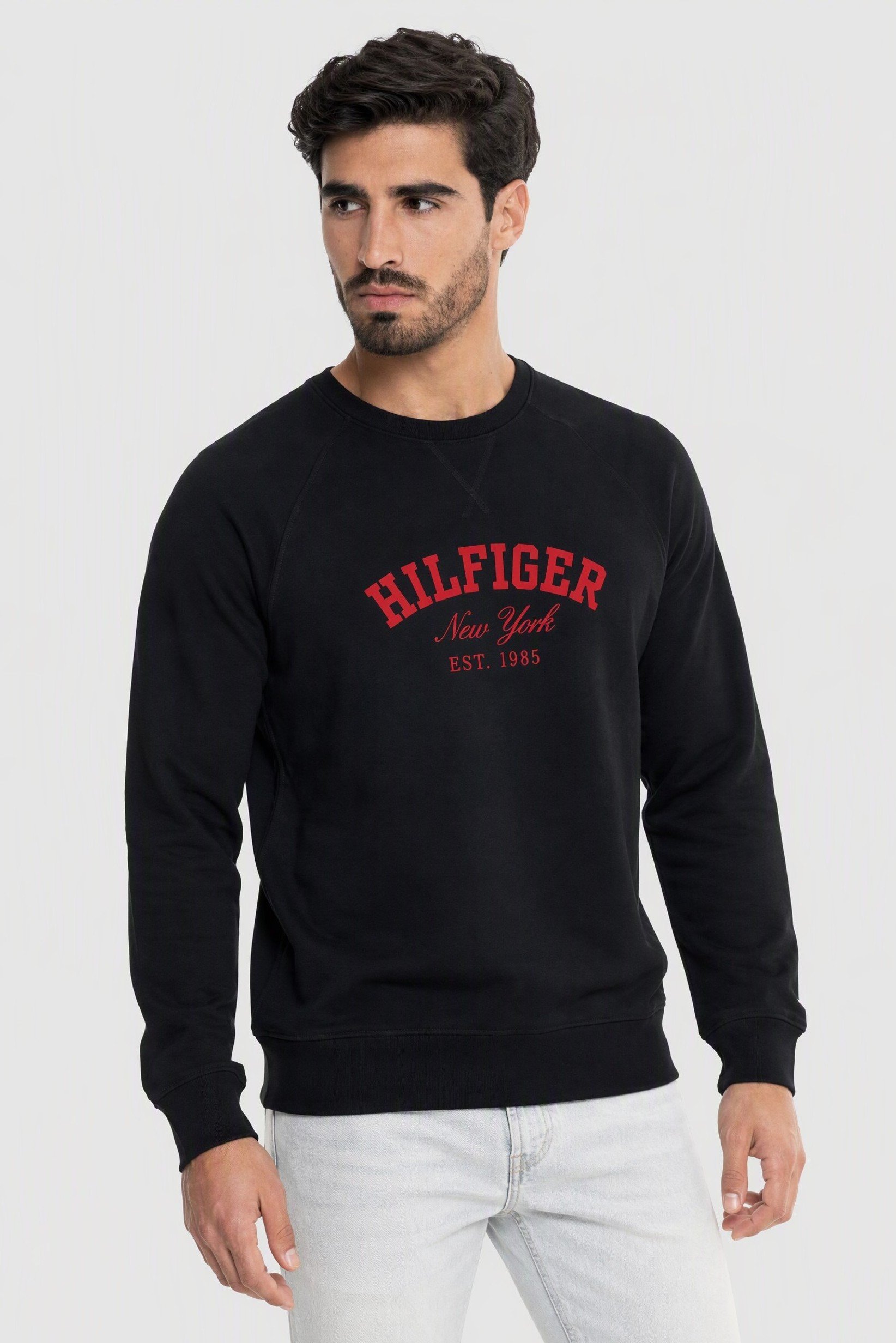 Men Crew Neck Brand Logo Long Sleeve Sweatshirt, Navy