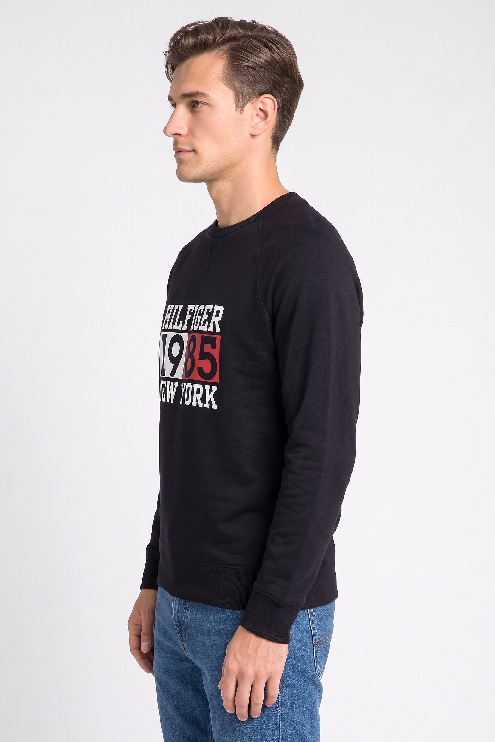 Men Crew Neck Graphic Print Long Sleeve Sweatshirt, Navy