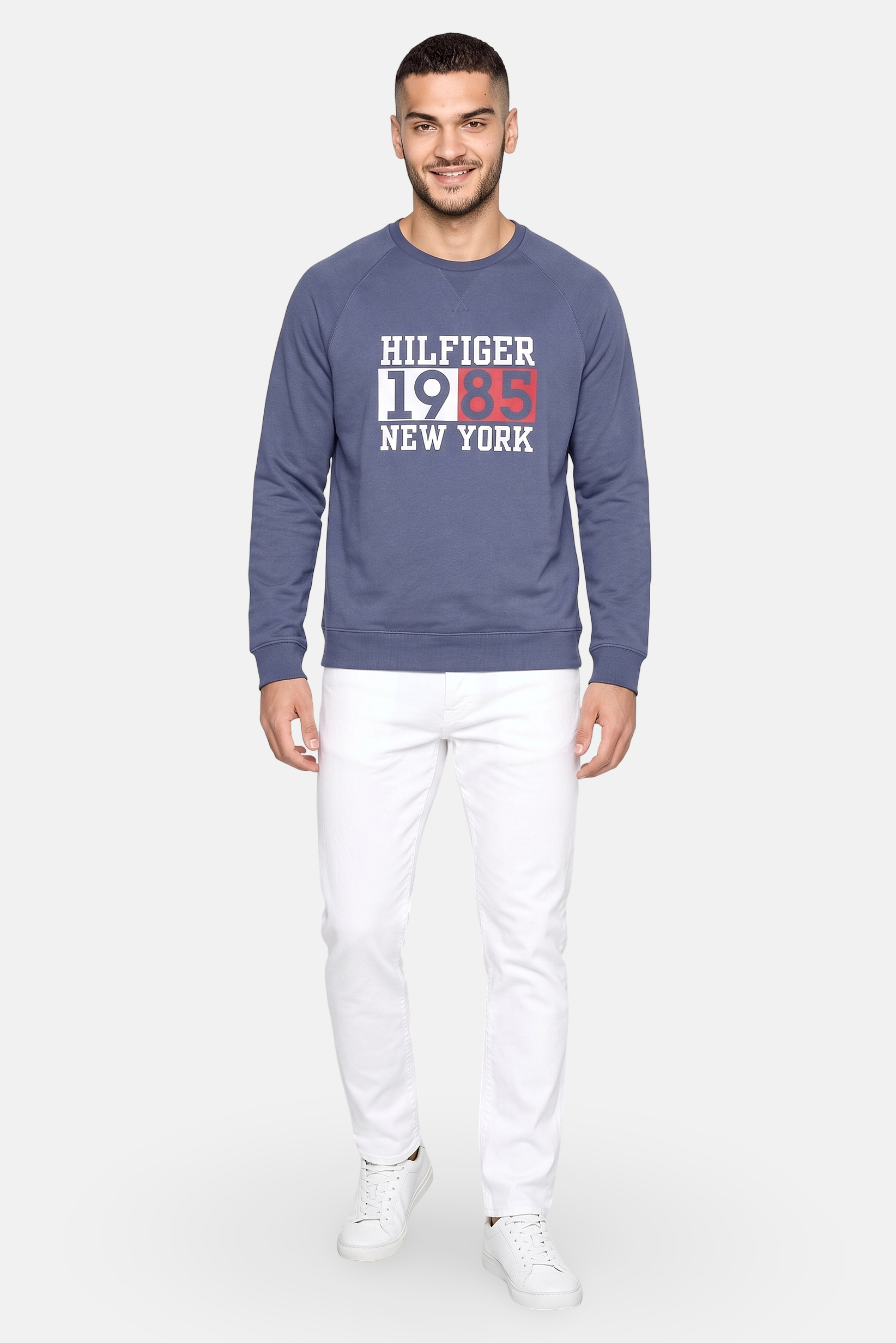 Me Crew Neck Long Sleeve Graphic Print Sweatshirt, Slate Blue