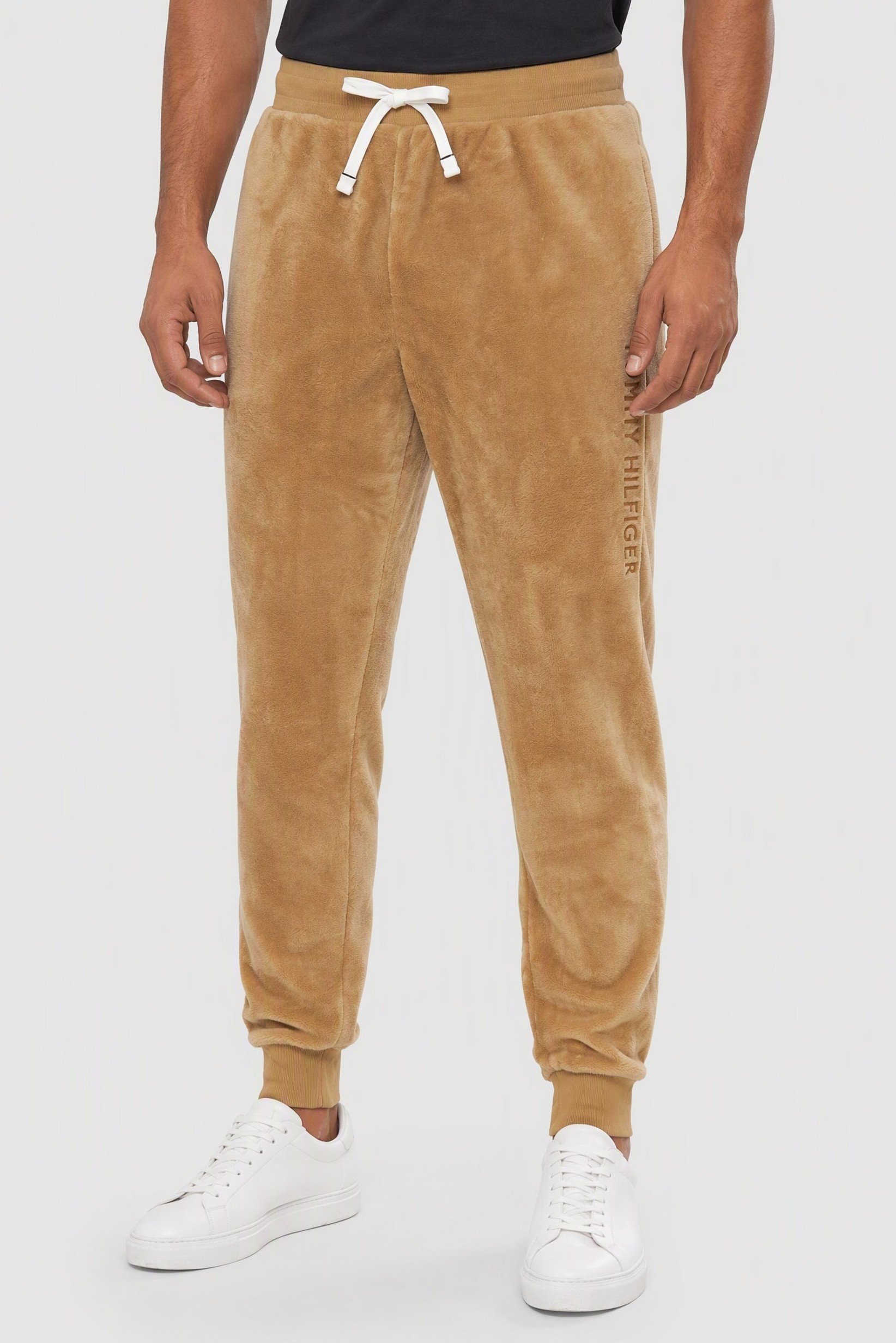 Men Regular Fit Embroidered Logo Jogger Pants, Tan