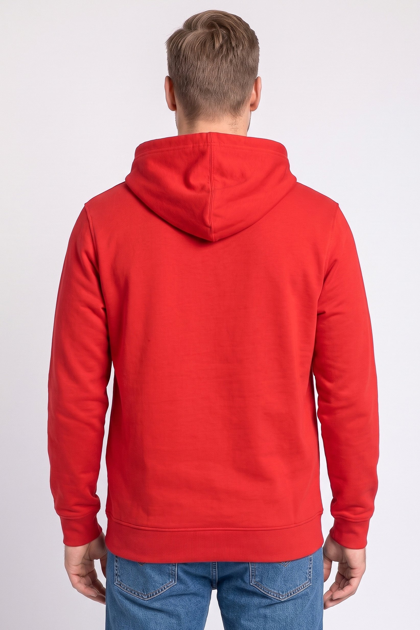 Men Brand Logo Long Sleeve Hoodie, Red