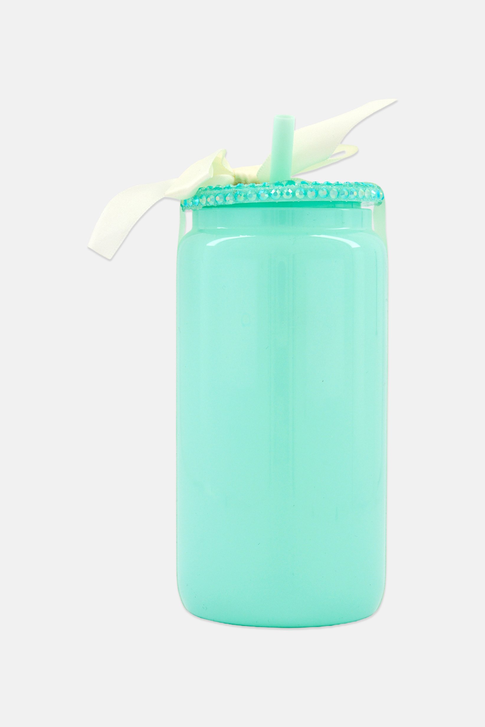 Sipper With Beaded Lid And Straw, Mint Green