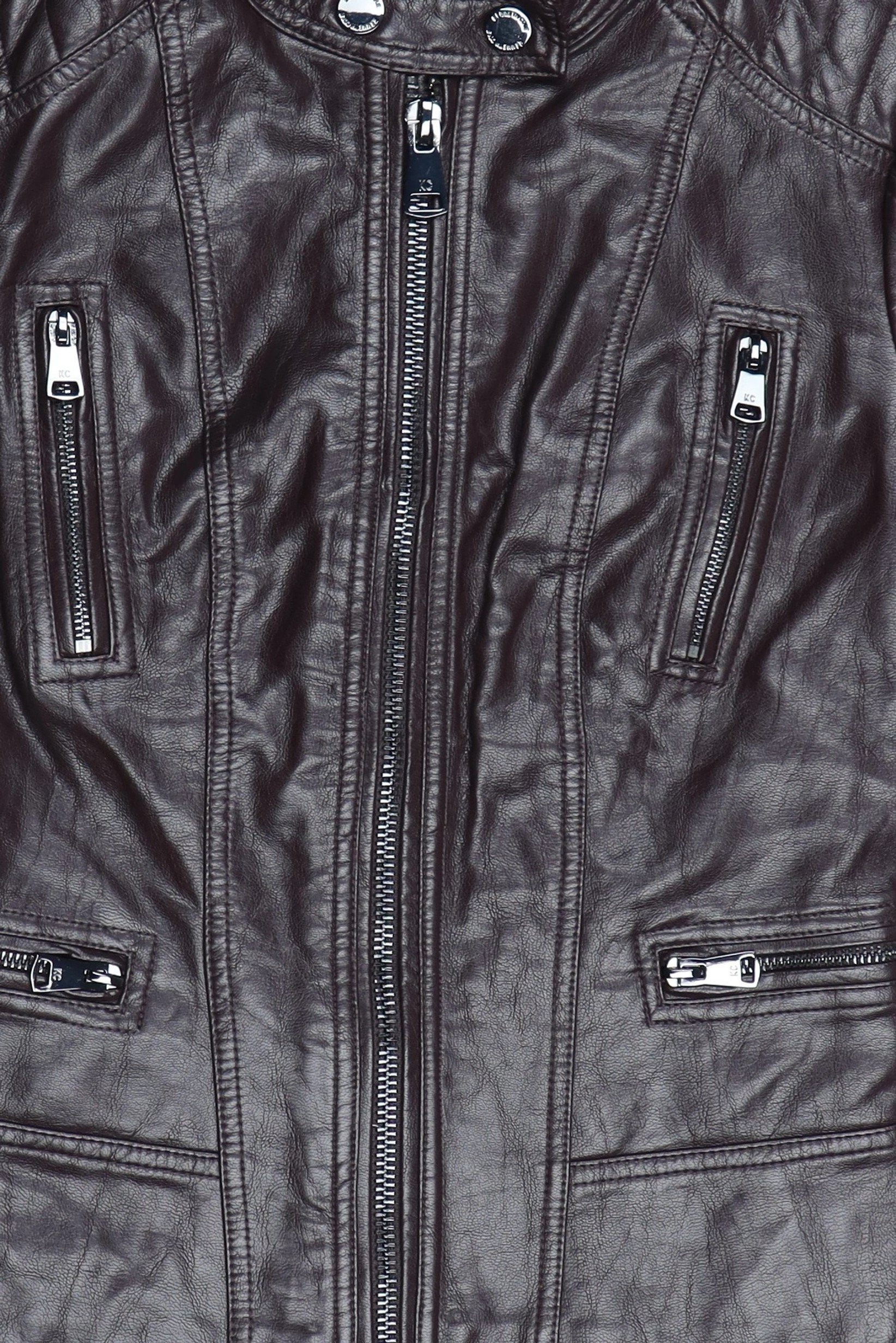 Women Solid Motorcycle Jacket, Chocolate Brown