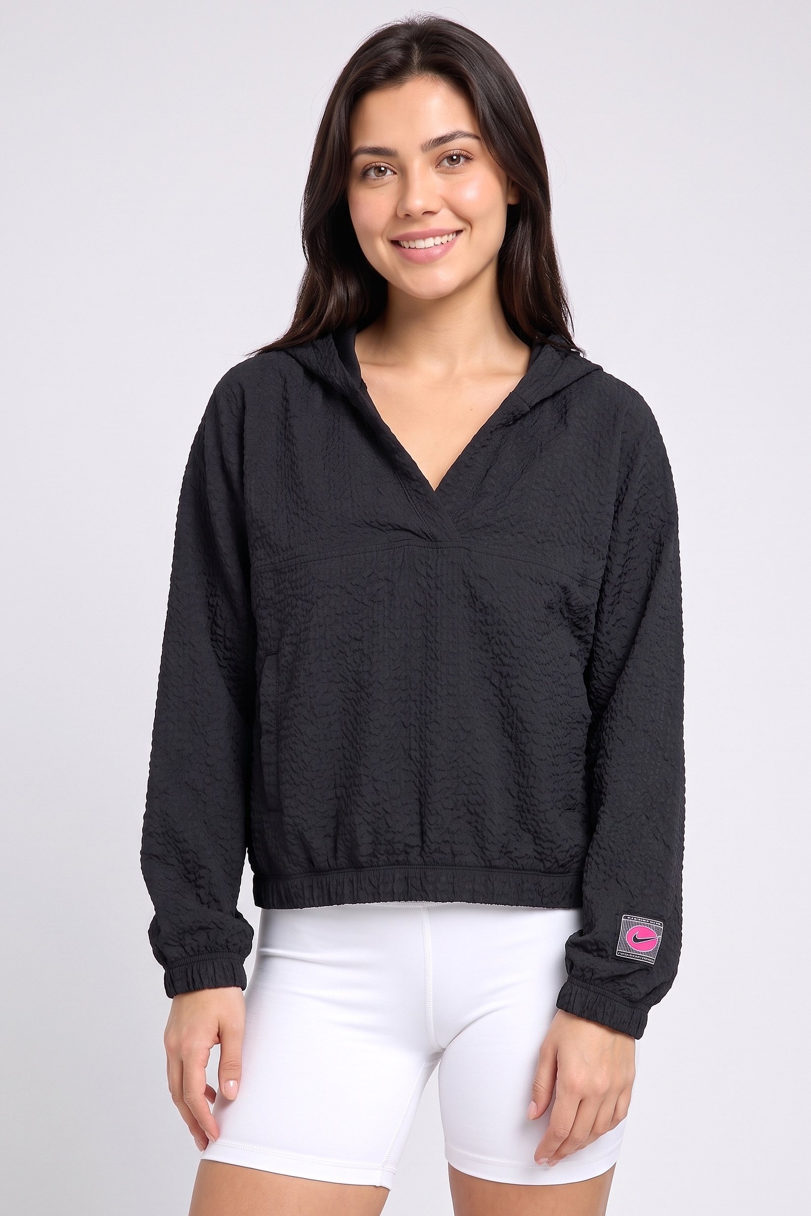 Women Oversized Fit Long Sleeve Running Hoodie, Black
