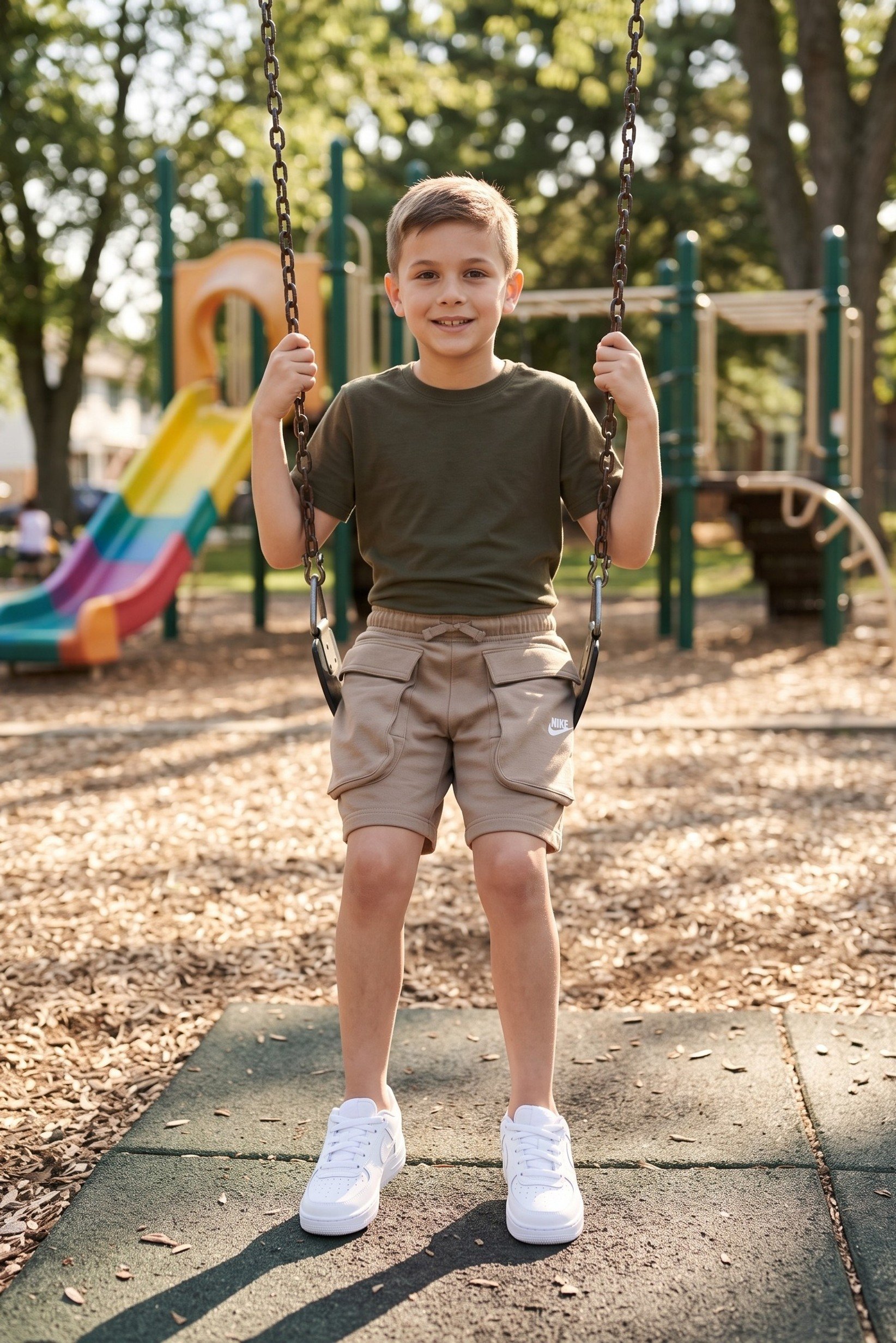 Kids Boy Standard Fit Outdoor Shorts, Dark Beige
