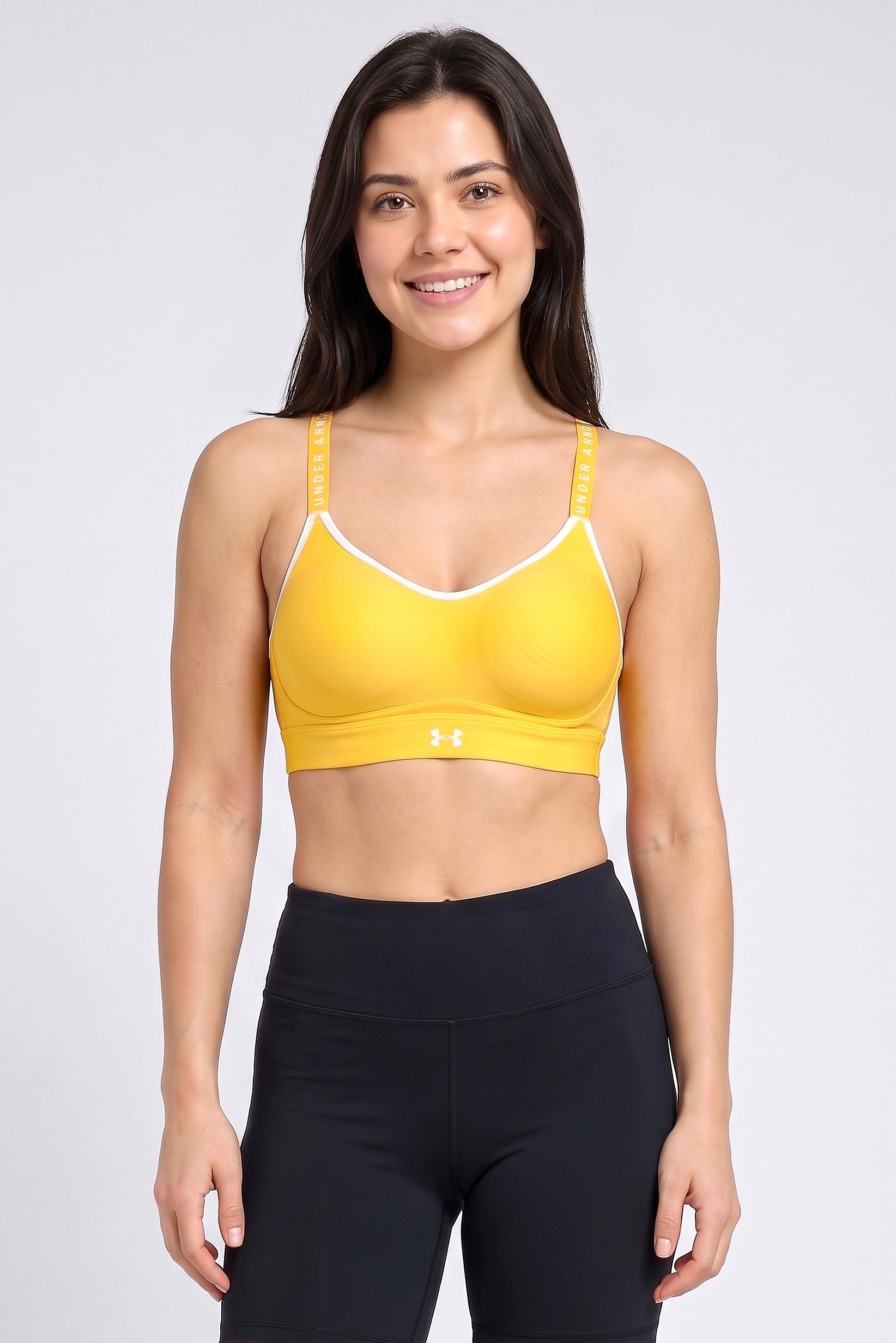 Women Brand Logo Padded Training Sports Bra, Yellow