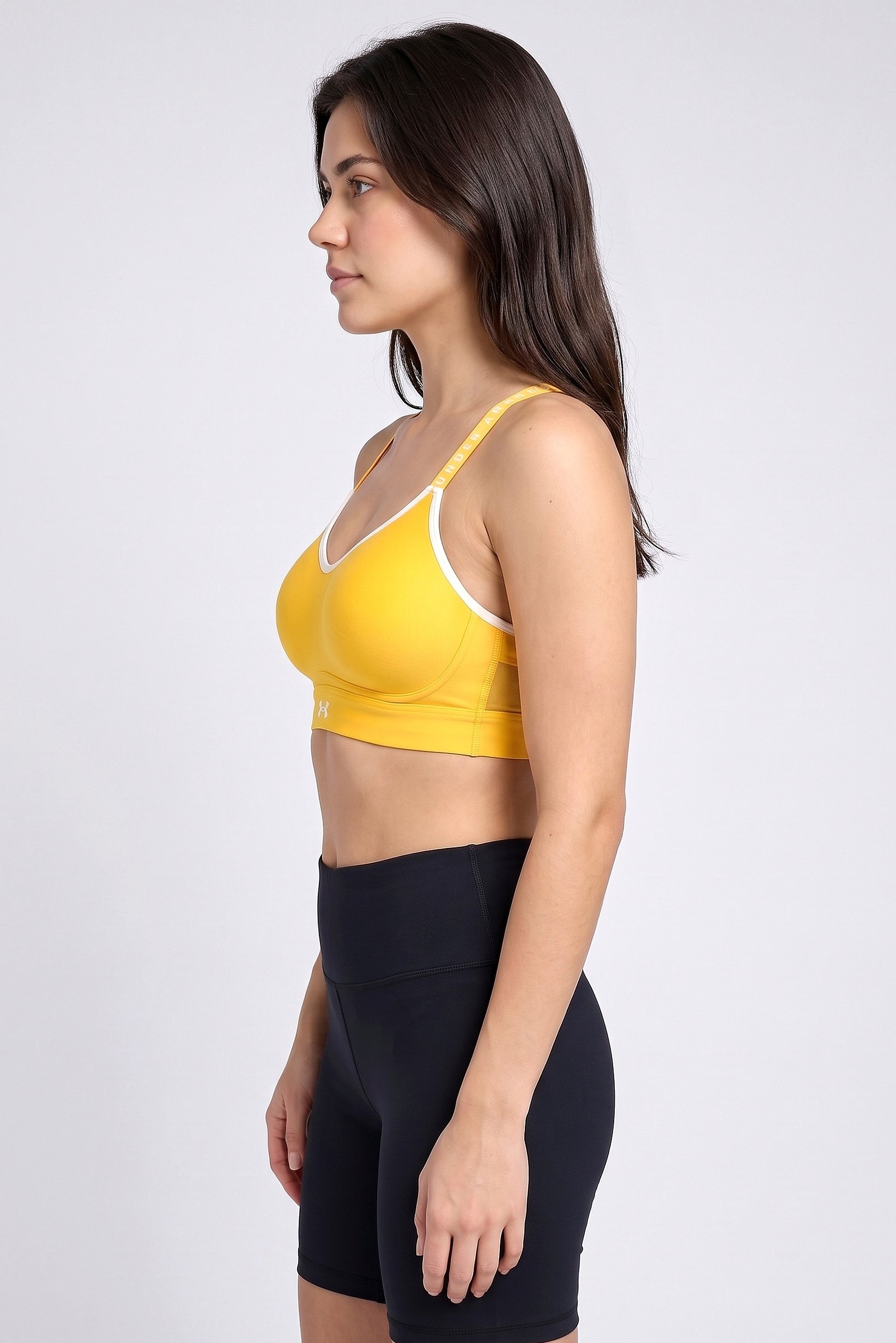 Women Brand Logo Padded Training Sports Bra, Yellow