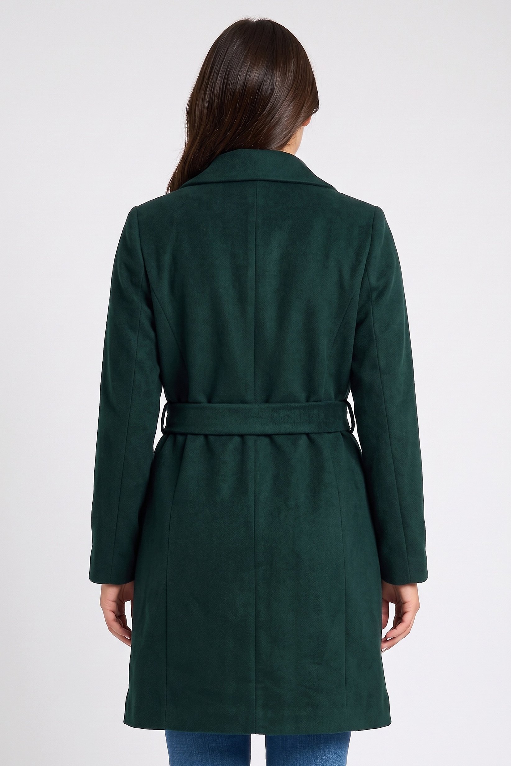 Women Textured Belted Trench Coat, Dark Green
