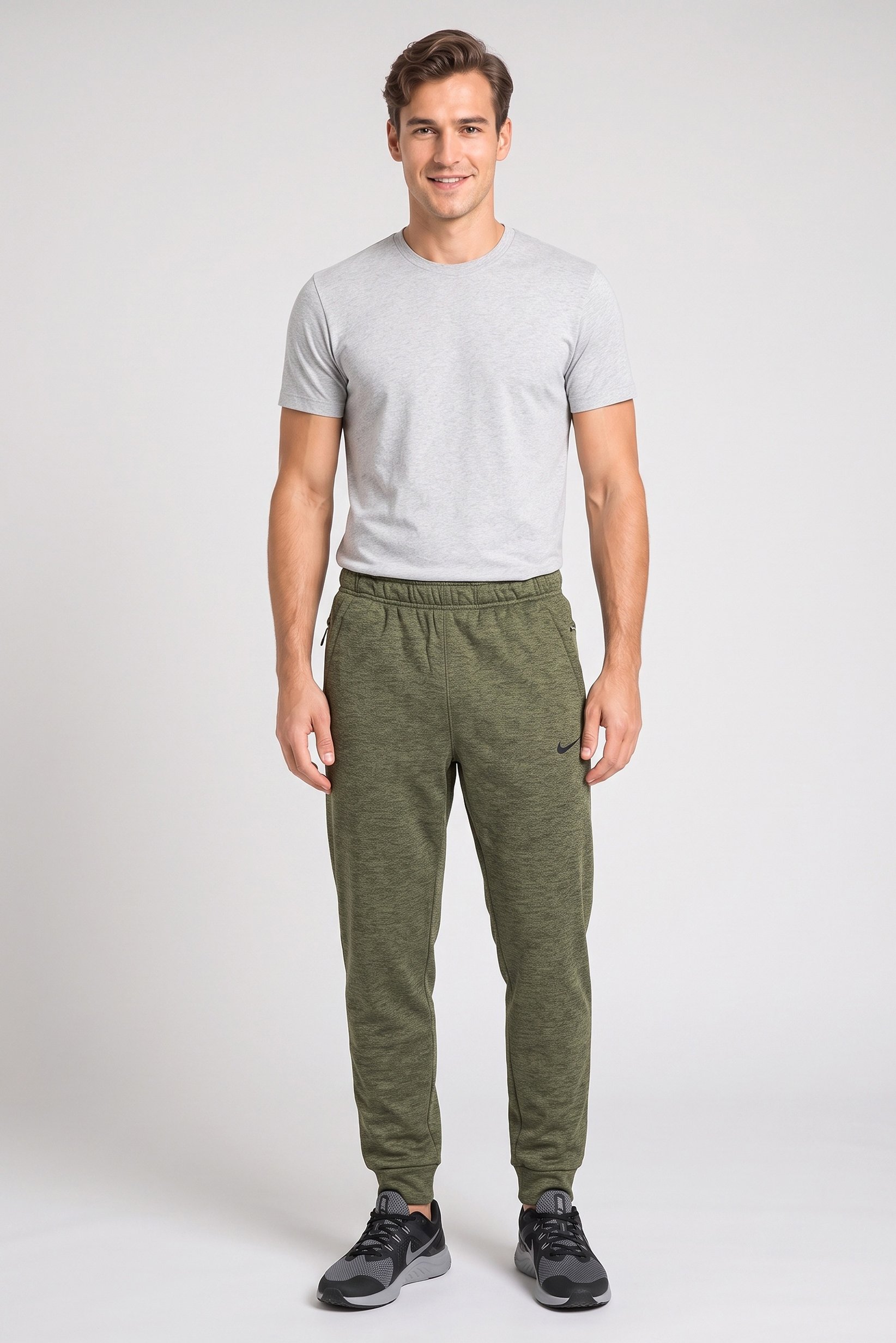 Men Therma Fit Embroidered Logo Training Sweatpants, Heather Olive