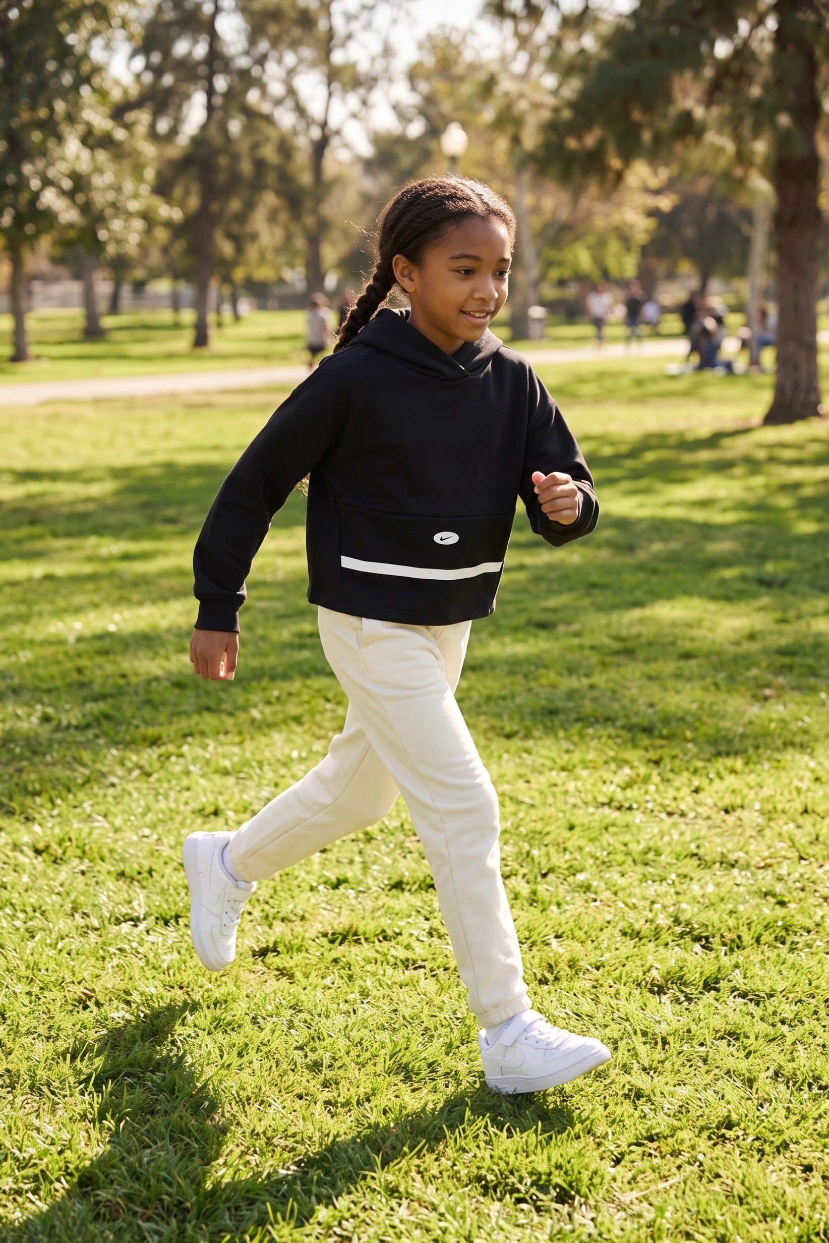 Kids Girl Oversized Fit Long Sleeve Outdoor Hoodie, Black