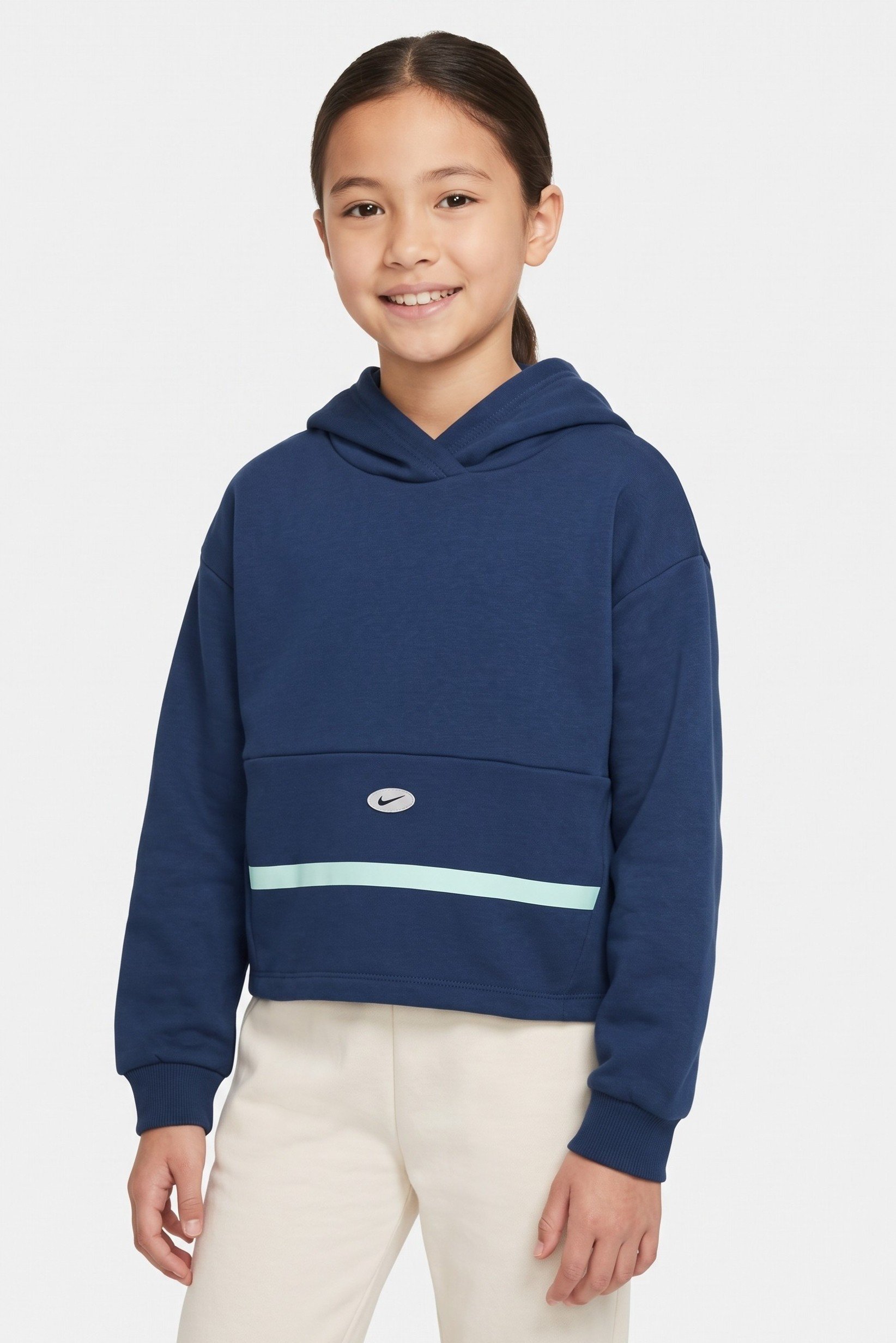 Kids Girl Oversized Fit Long Sleeve Outdoor Hoodie, Teal Blue