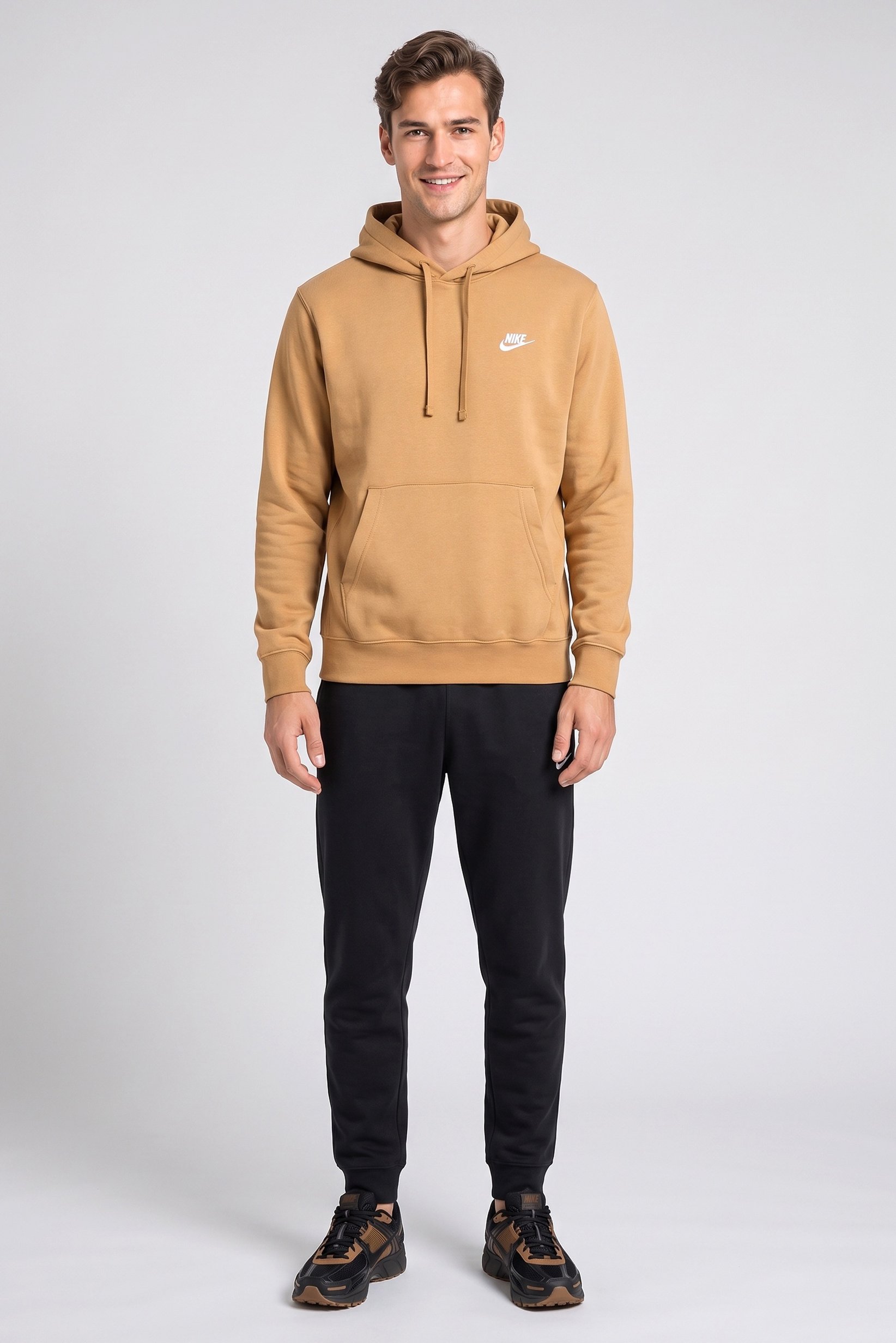 Men Sportswear Fit Long Sleeves Outdoor Hoodie, Dark Khaki