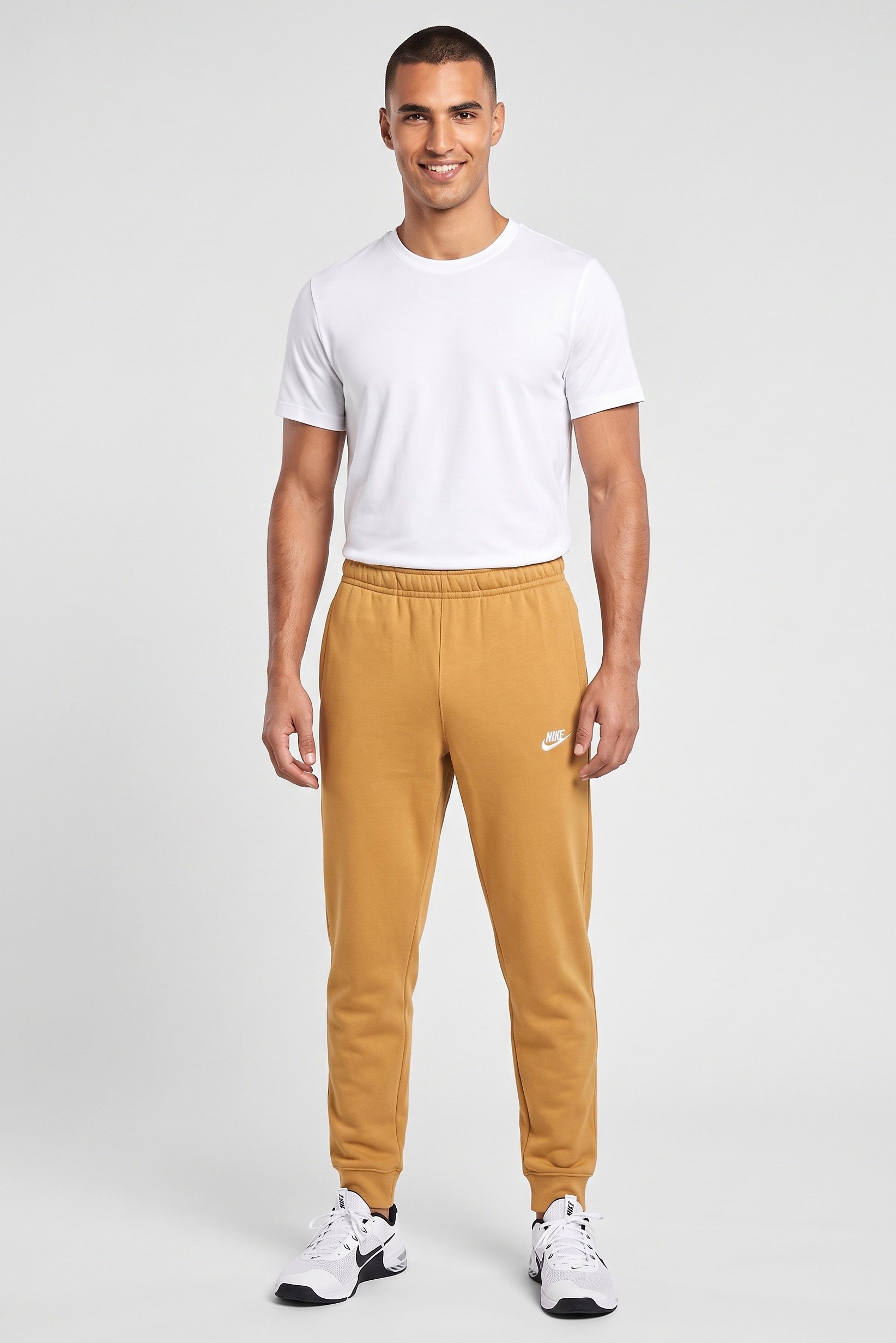 Men Standard Fit Drawstring Training Sweatpants, Light Brown