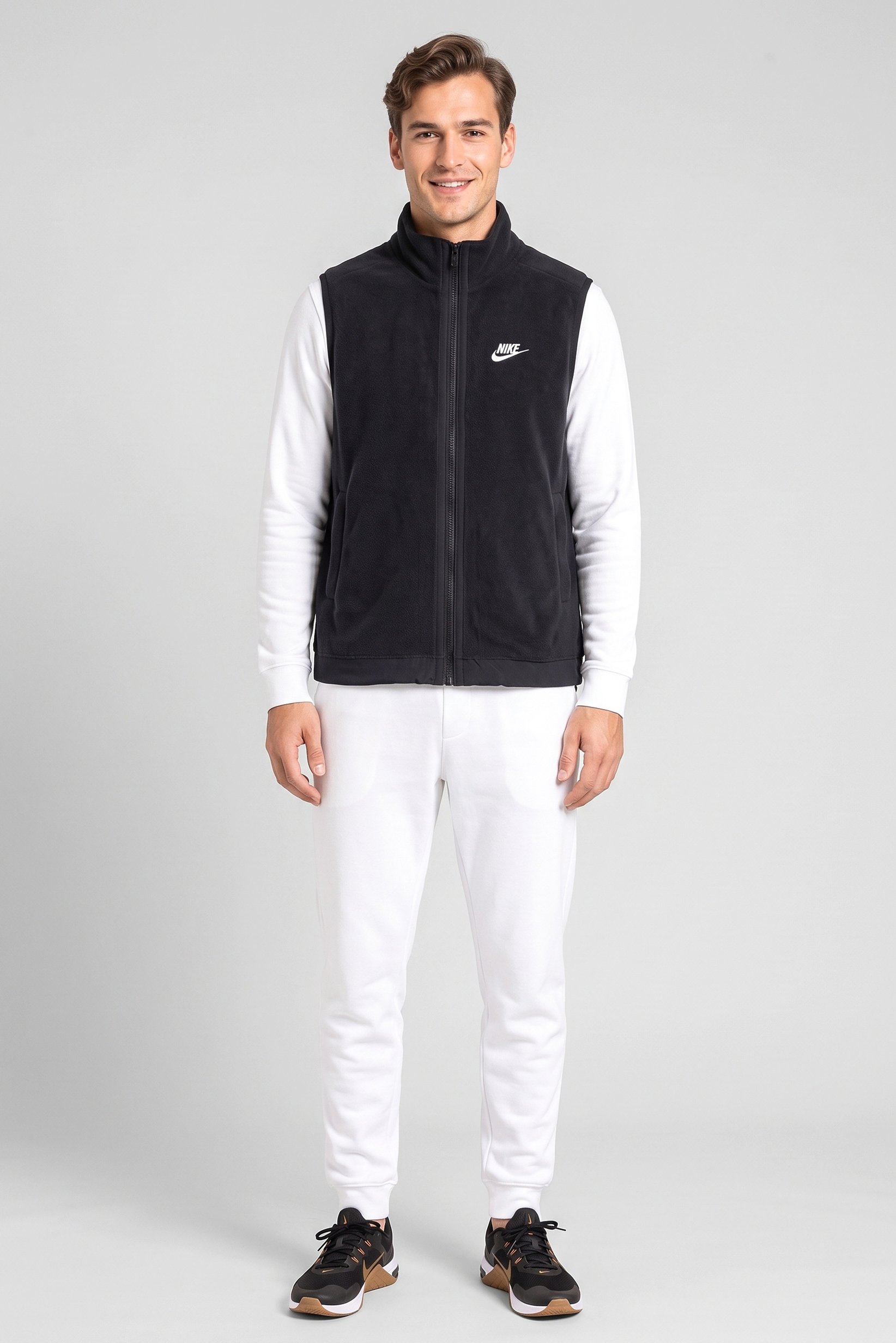 Men Sportswear Fit Sleeveless Outdoor Vest Jacket, Black