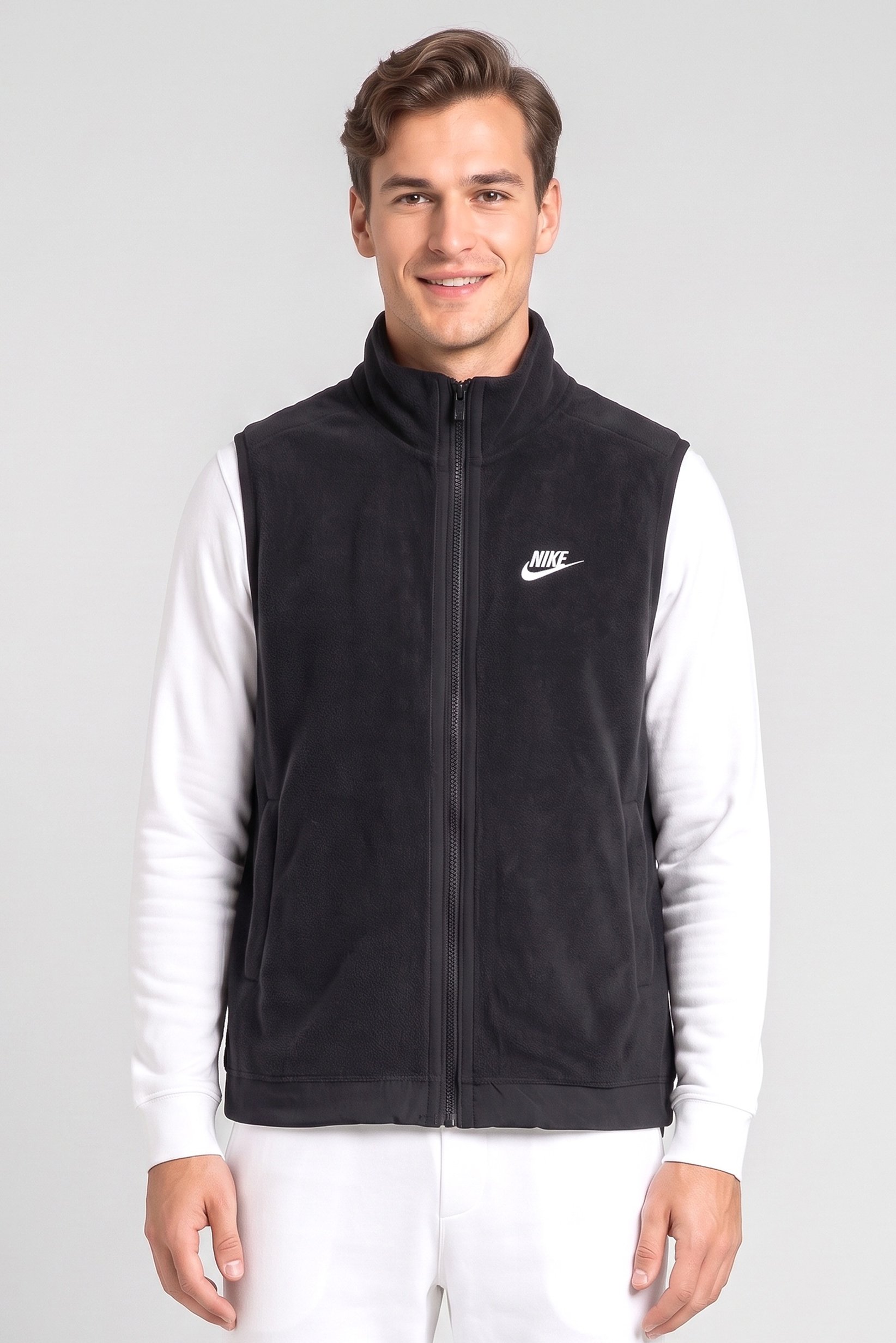 Men Sportswear Fit Sleeveless Outdoor Vest Jacket, Black