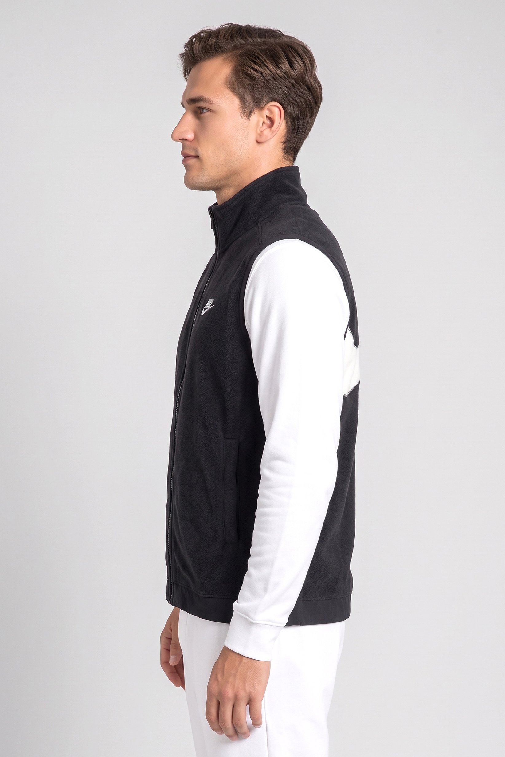 Men Sportswear Fit Sleeveless Outdoor Vest Jacket, Black