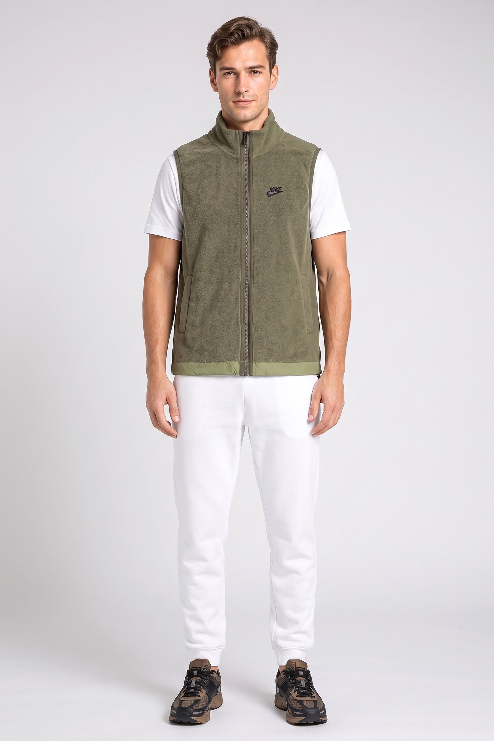Men Sportswear Fit Sleeveless Full Zip Outdoor Vest Jacket, Olive
