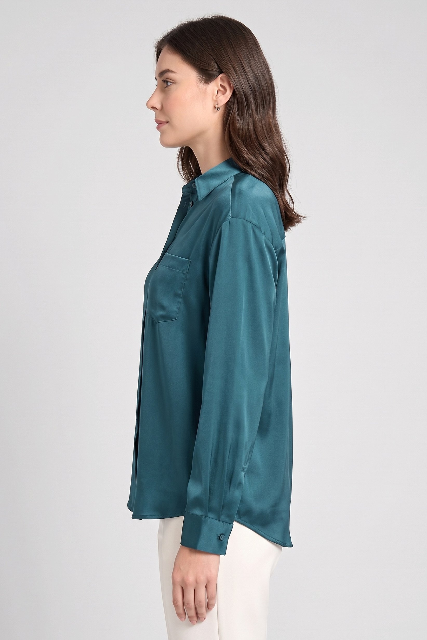 Women Regular Fit Long Sleeve Solid Shirt, Emerald Green