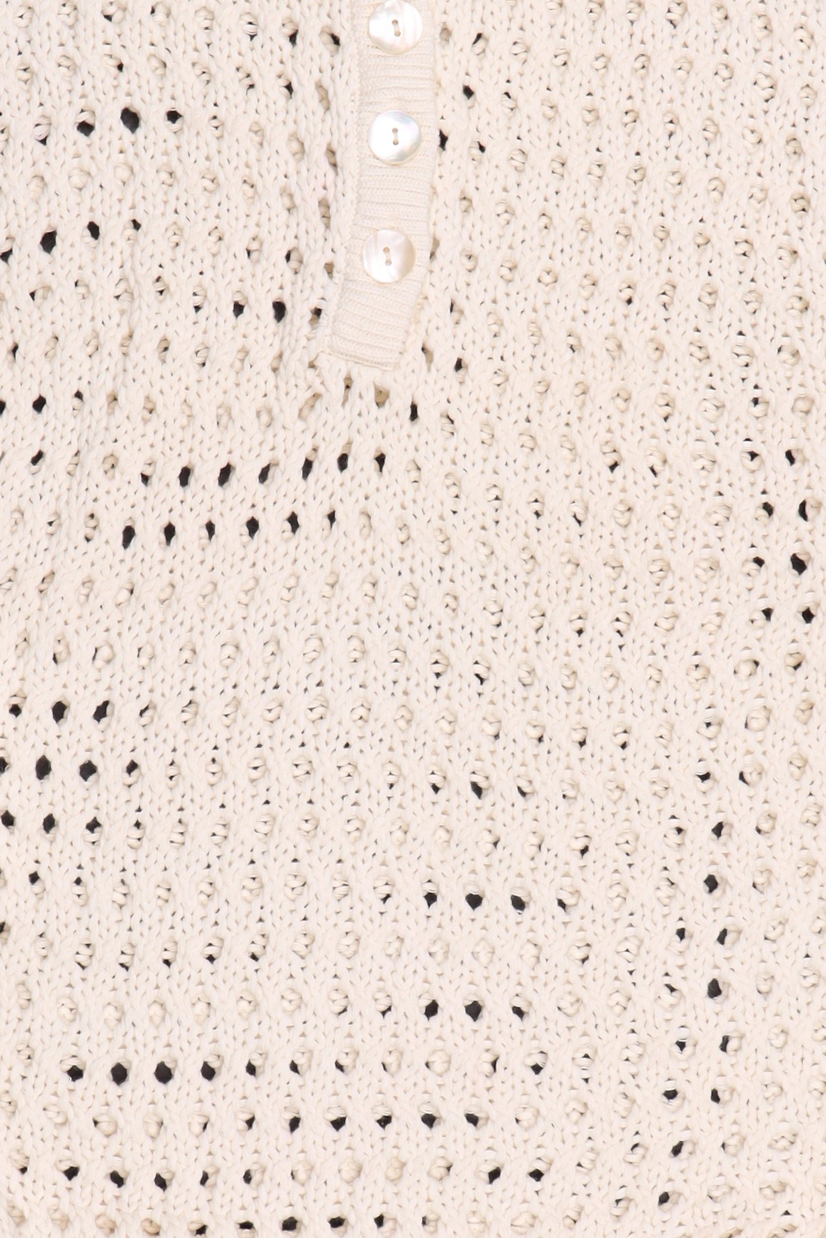 Women Spread Collar Short Sleeve Crochet Polo Shirt, Cream