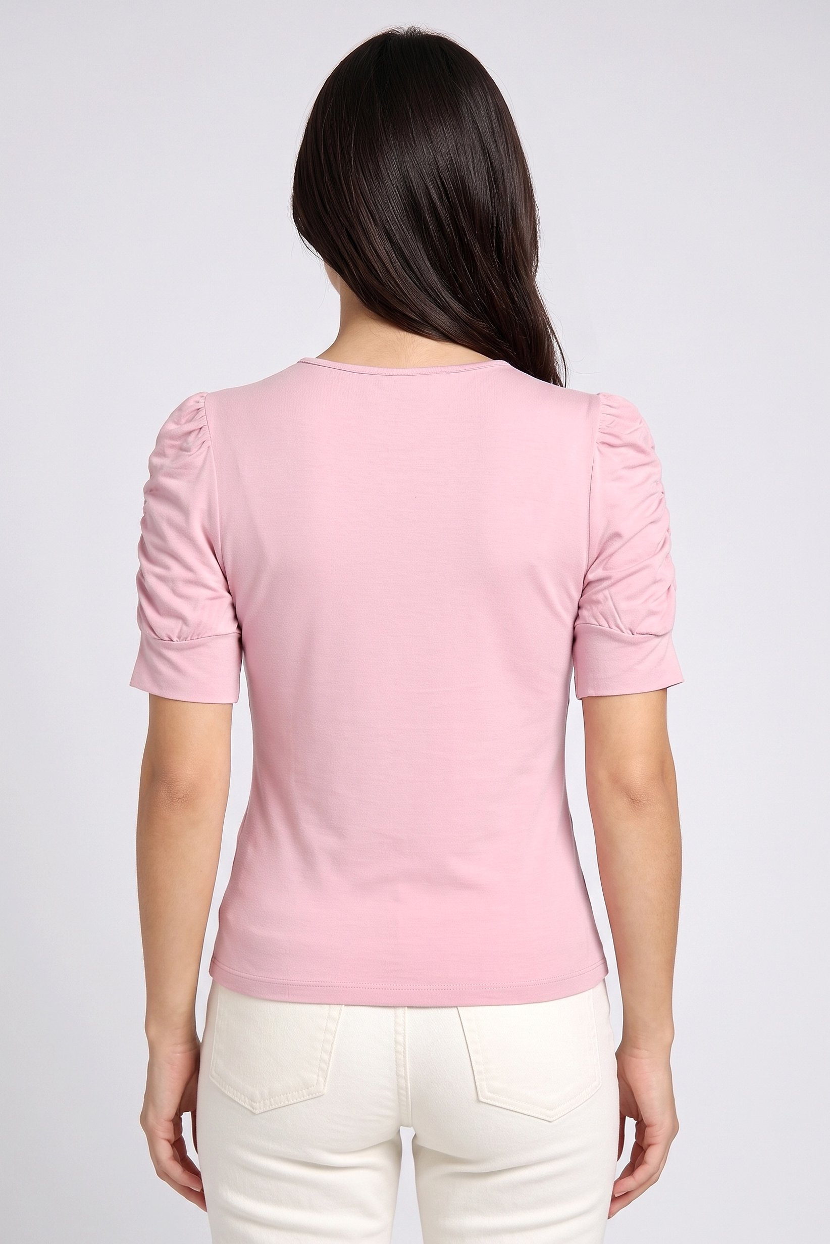 Women Twist Neck Short Sleeve Solid Top, Dusty Pink