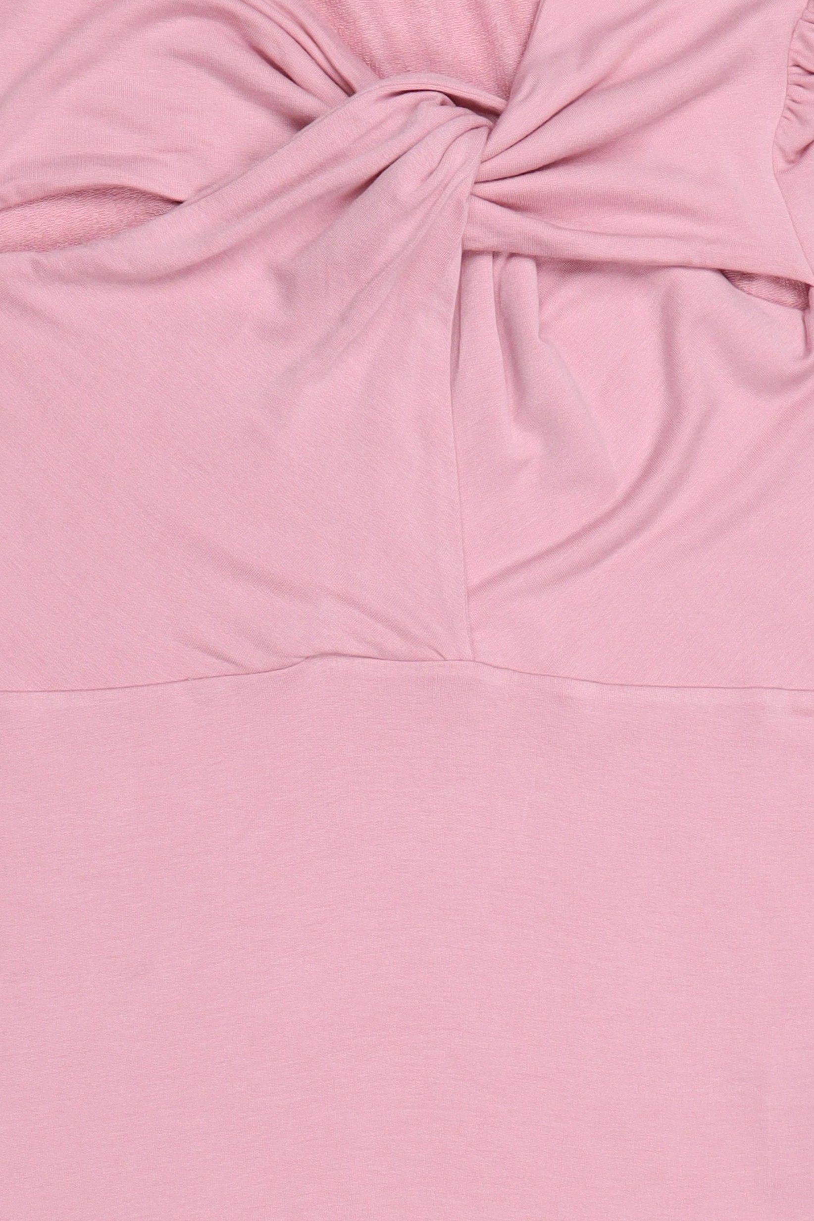 Women Twist Neck Short Sleeve Solid Top, Dusty Pink