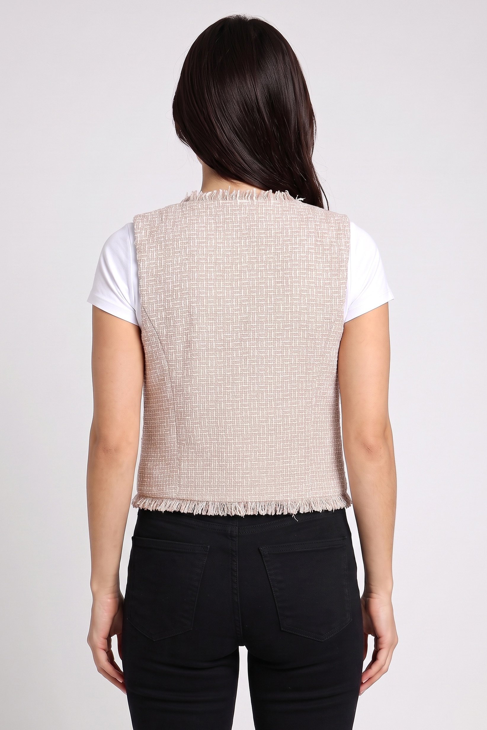 Women Regular Fit Textured Waistcoat, Beige