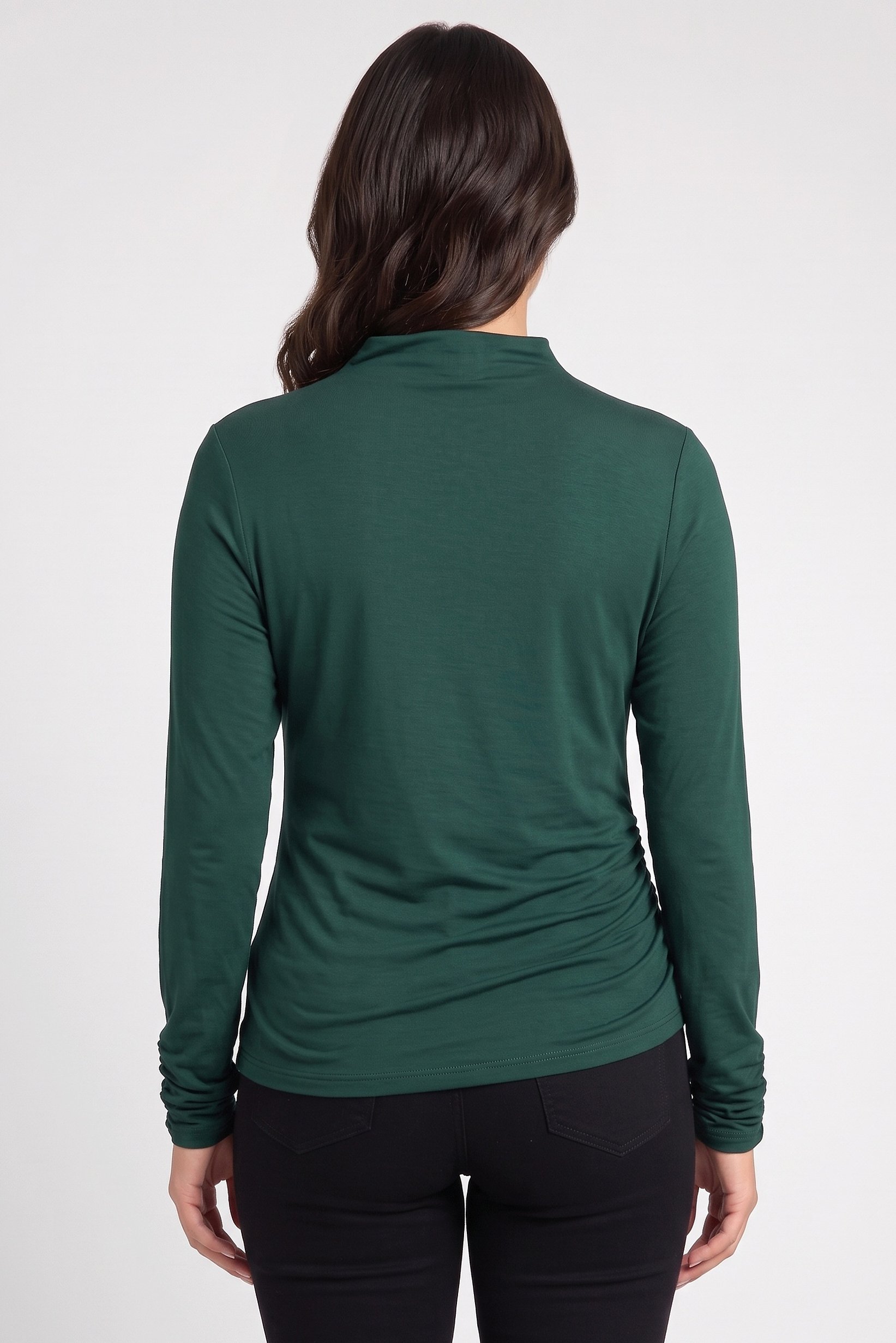 Women Mock Neck Long Sleeve Solid Top, Dark Green