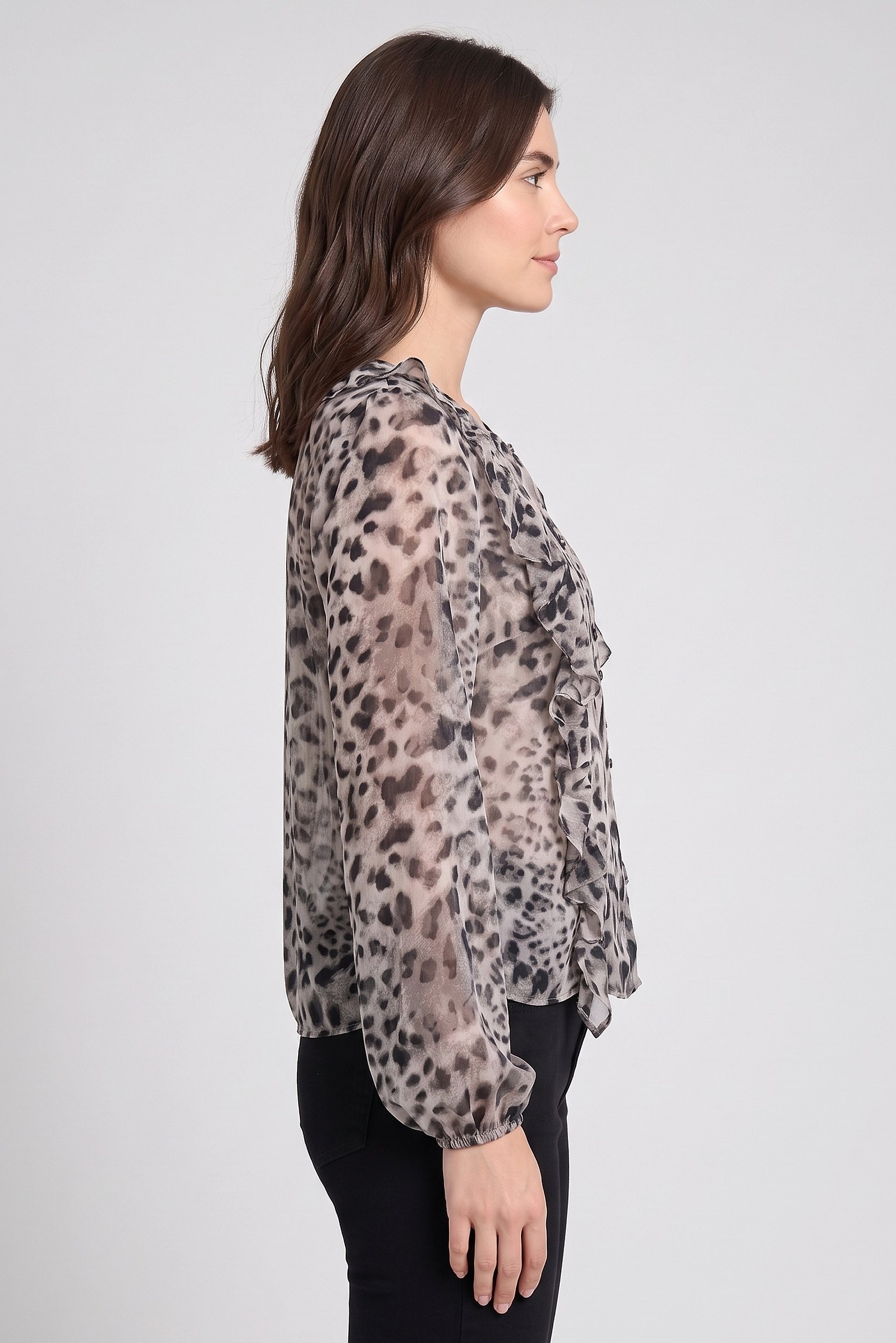 Women Round Neck Long Sleeve Animal Print Blouse, Multicolor