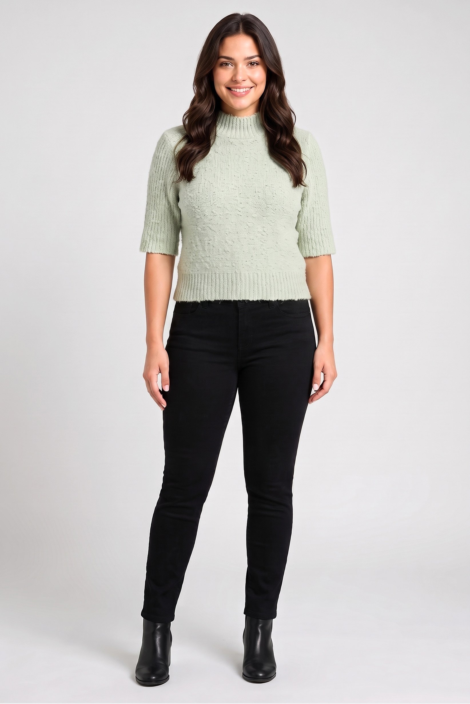 Women Mock Neck Textured Sweater, Sage