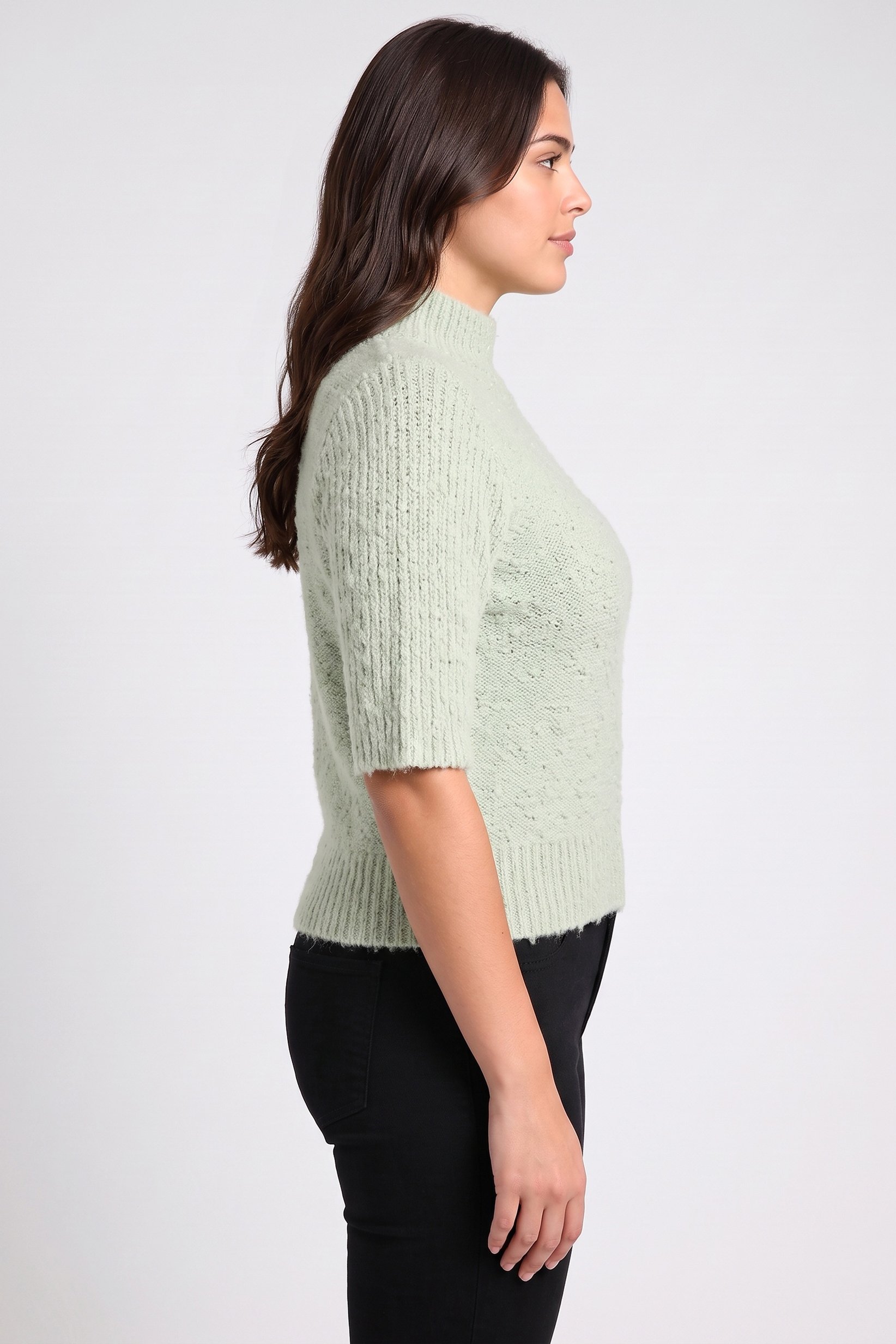 Women Mock Neck Textured Sweater, Sage