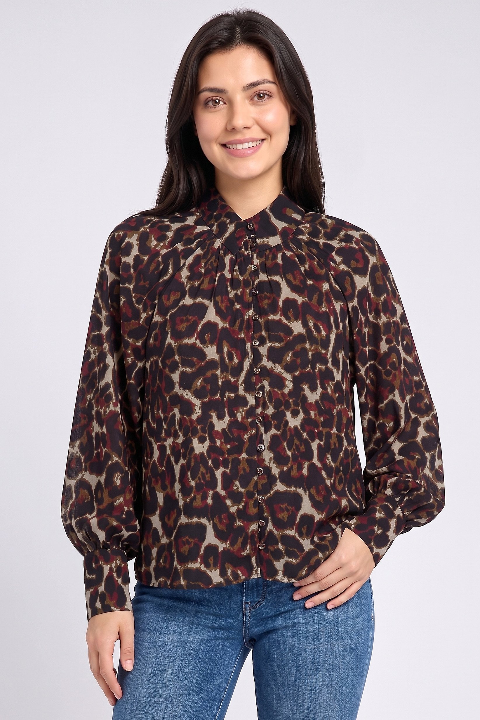 Women Mock Neck Allover Print Long Sleeve Top, Multicolor
