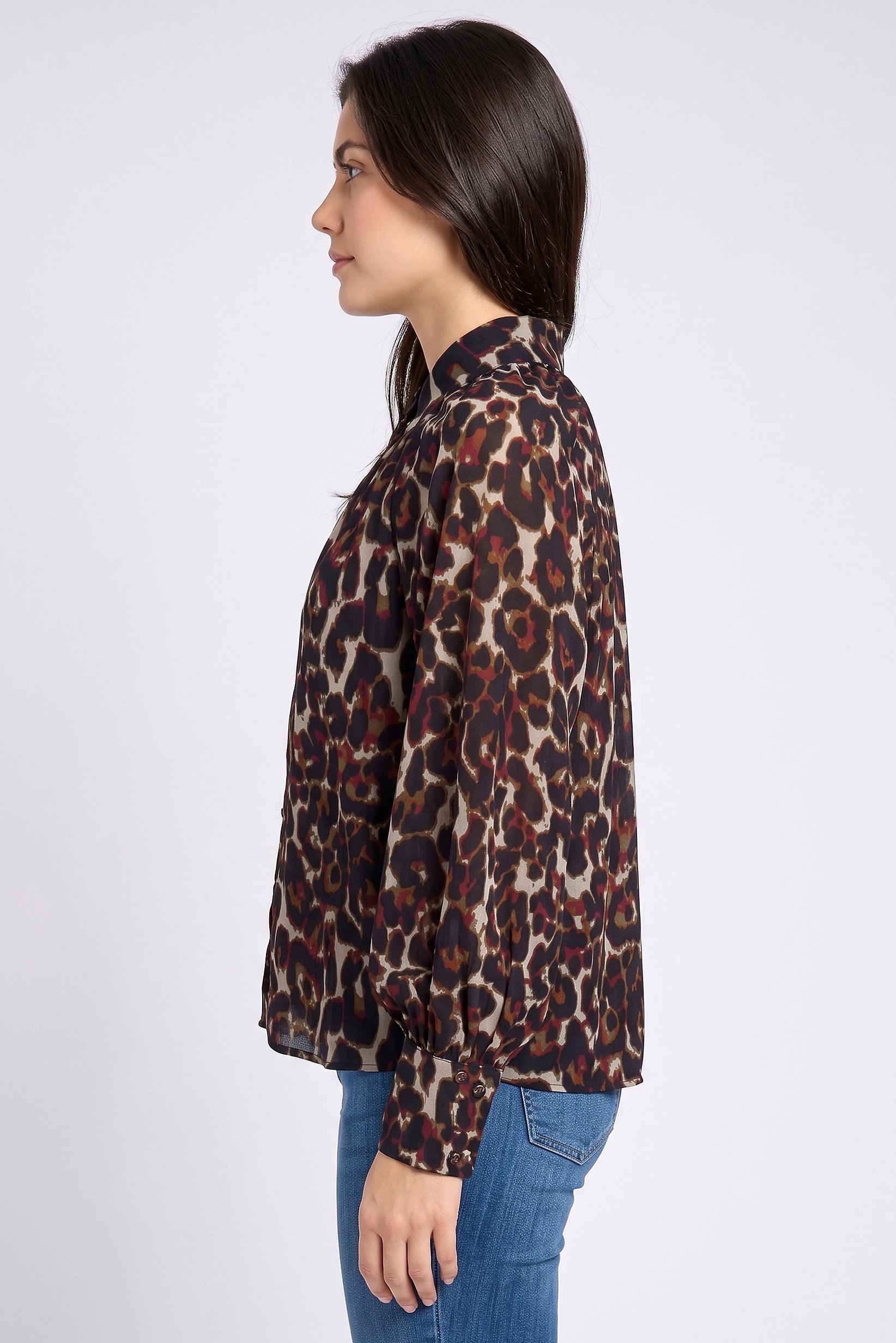 Women Mock Neck Allover Print Long Sleeve Top, Multicolor