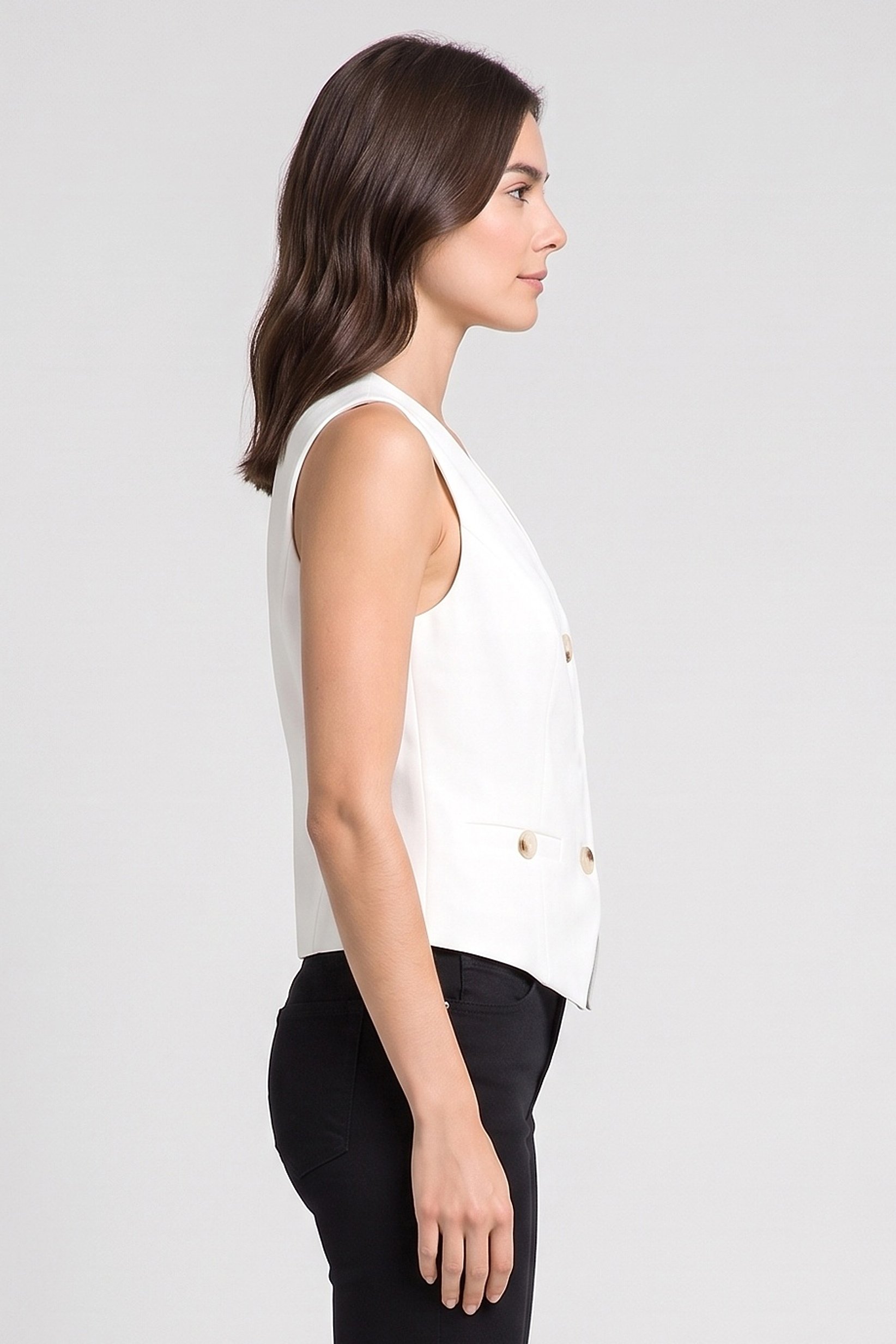 Women Regular Fit Solid Sleeveless Waistcoat, White