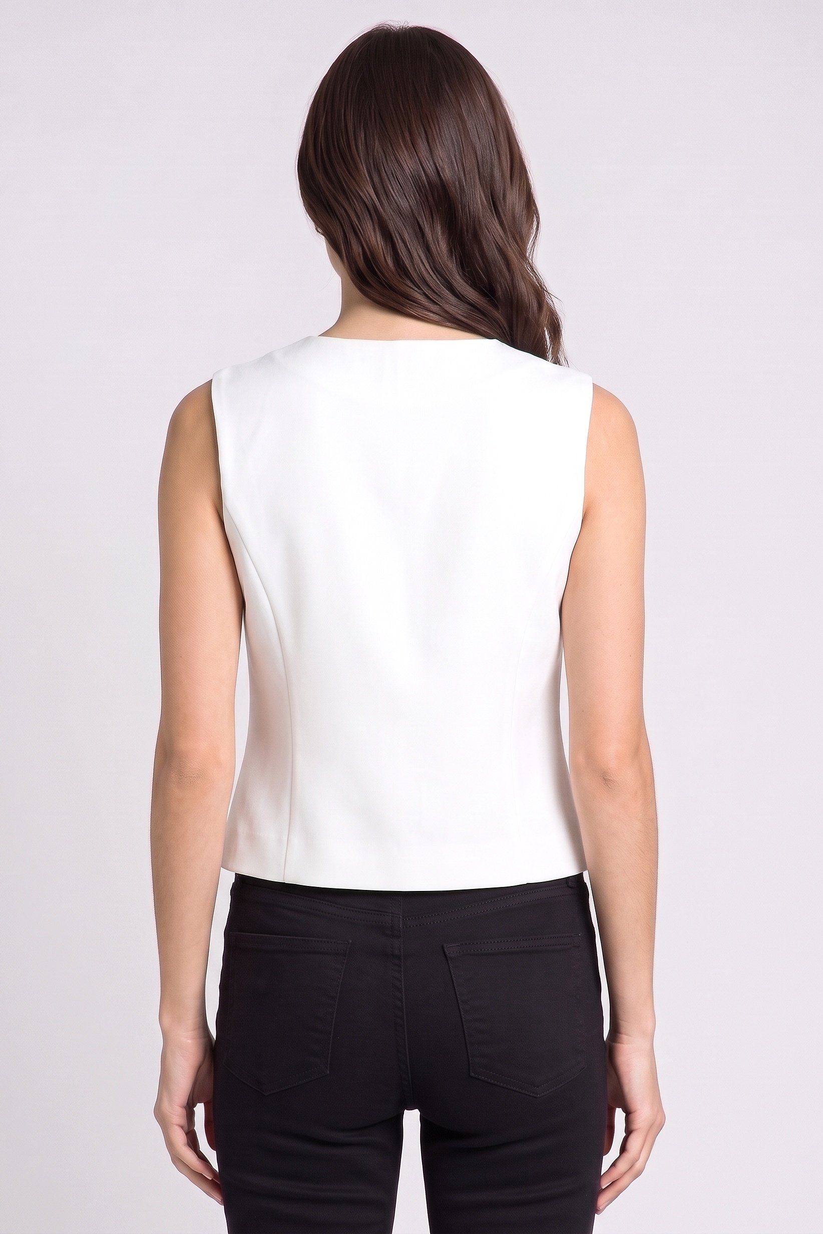 Women Regular Fit Solid Sleeveless Waistcoat, White