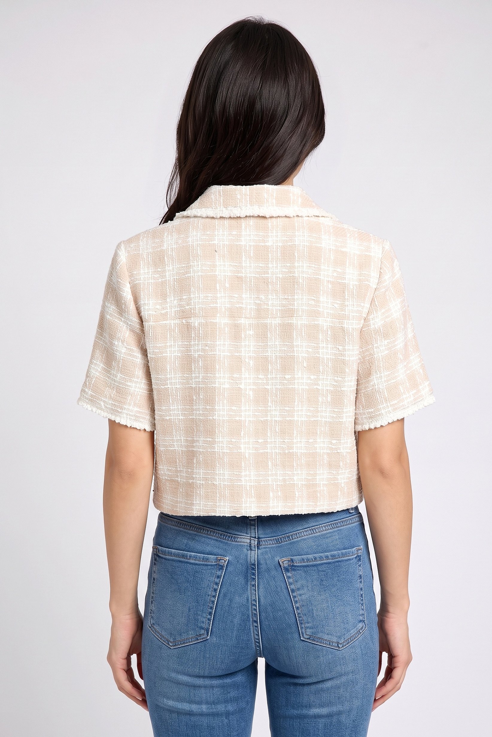 Women Regular Fit Checkered Short Sleeve Blazer, Multicolor