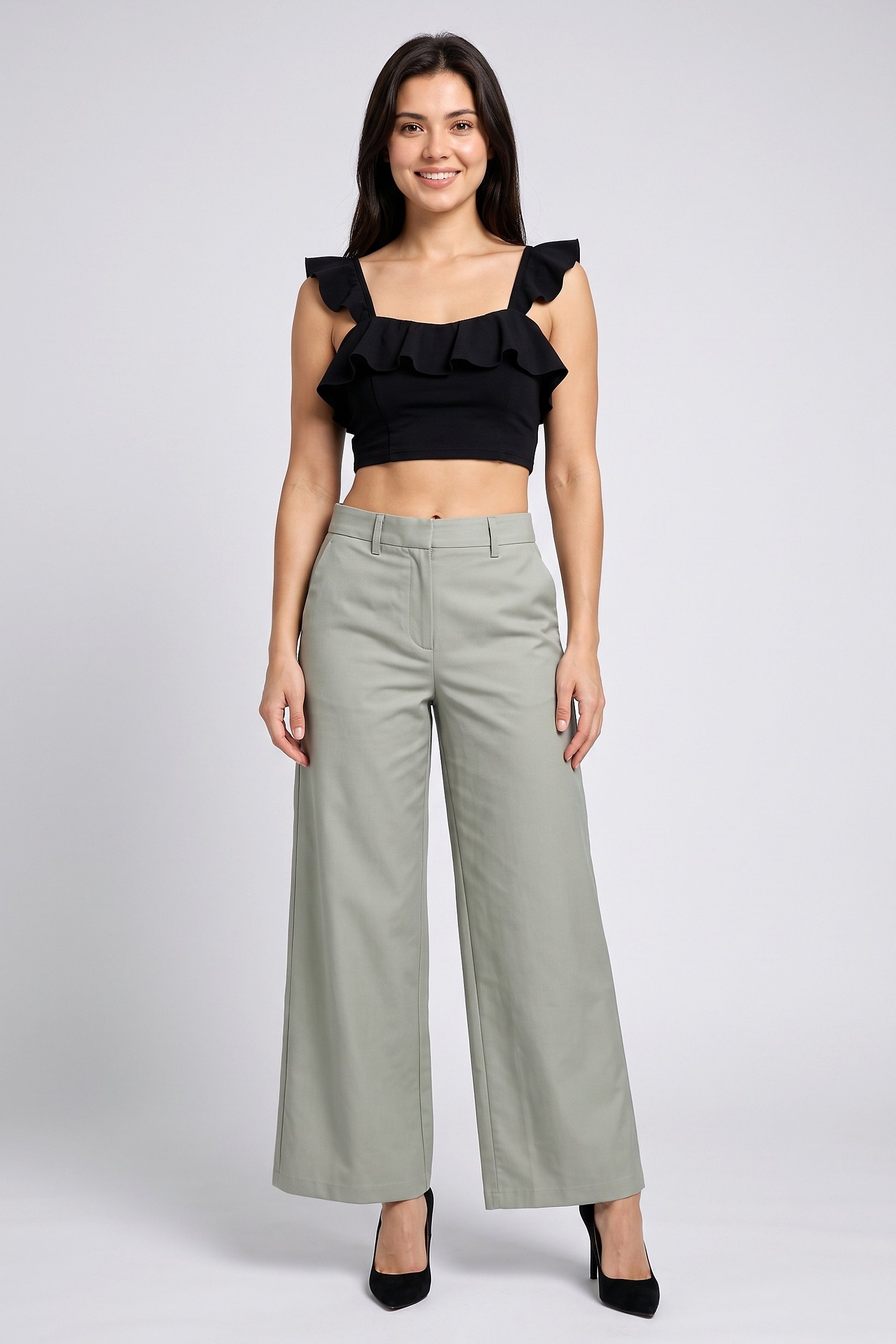 Women Regular Fit Solid Wide Leg Pants, Grey
