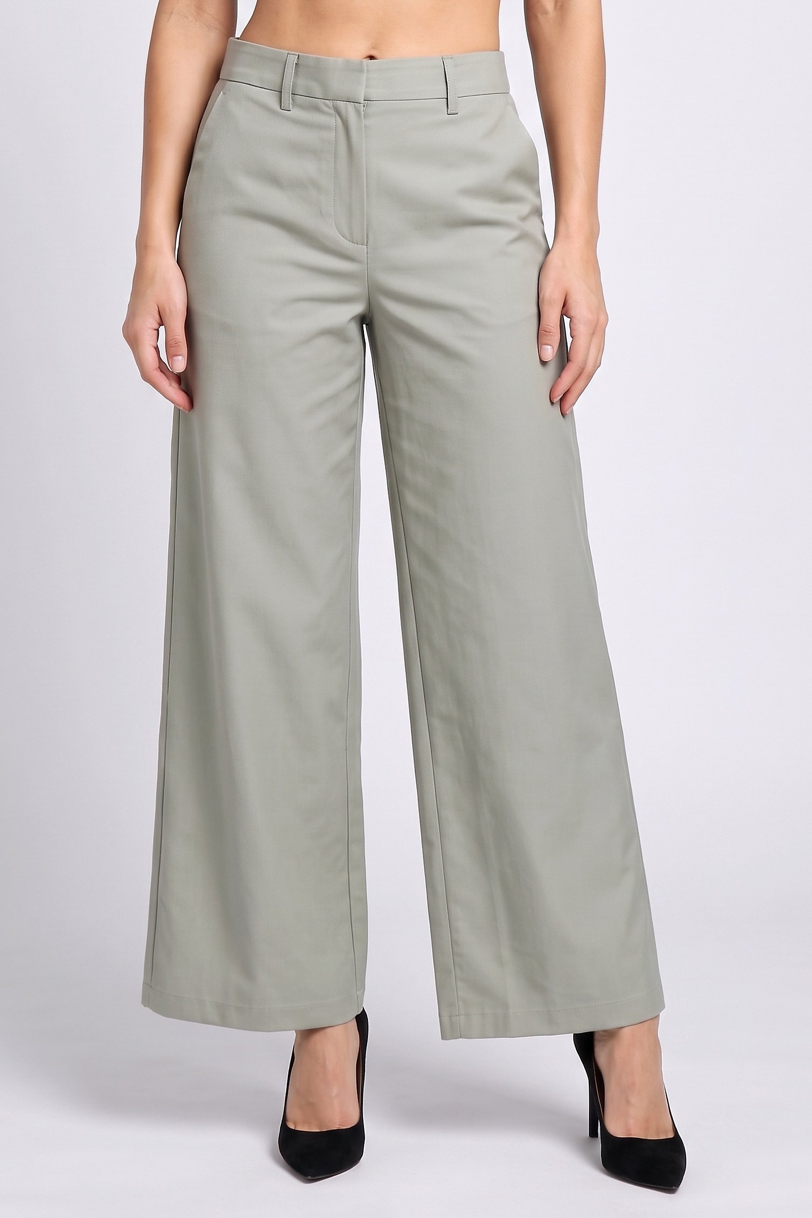 Women Regular Fit Solid Wide Leg Pants, Grey
