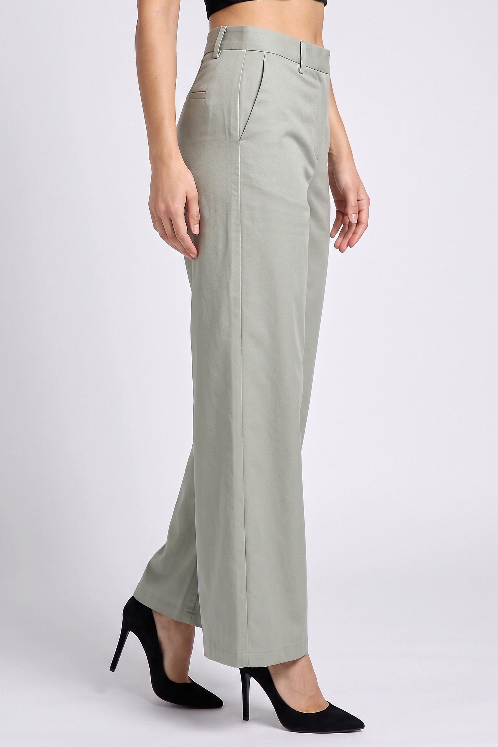 Women Regular Fit Solid Wide Leg Pants, Grey